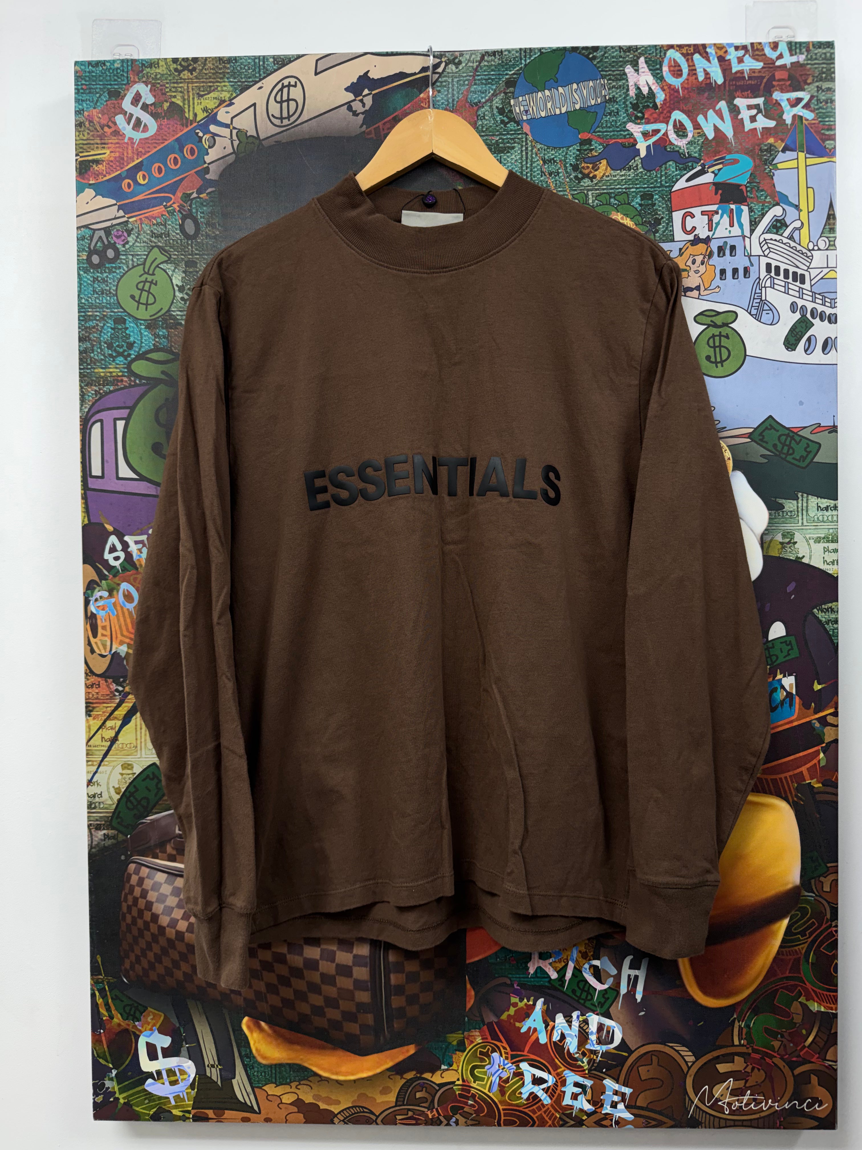 Essentials Brown Black Chest Logo Long Sleeve