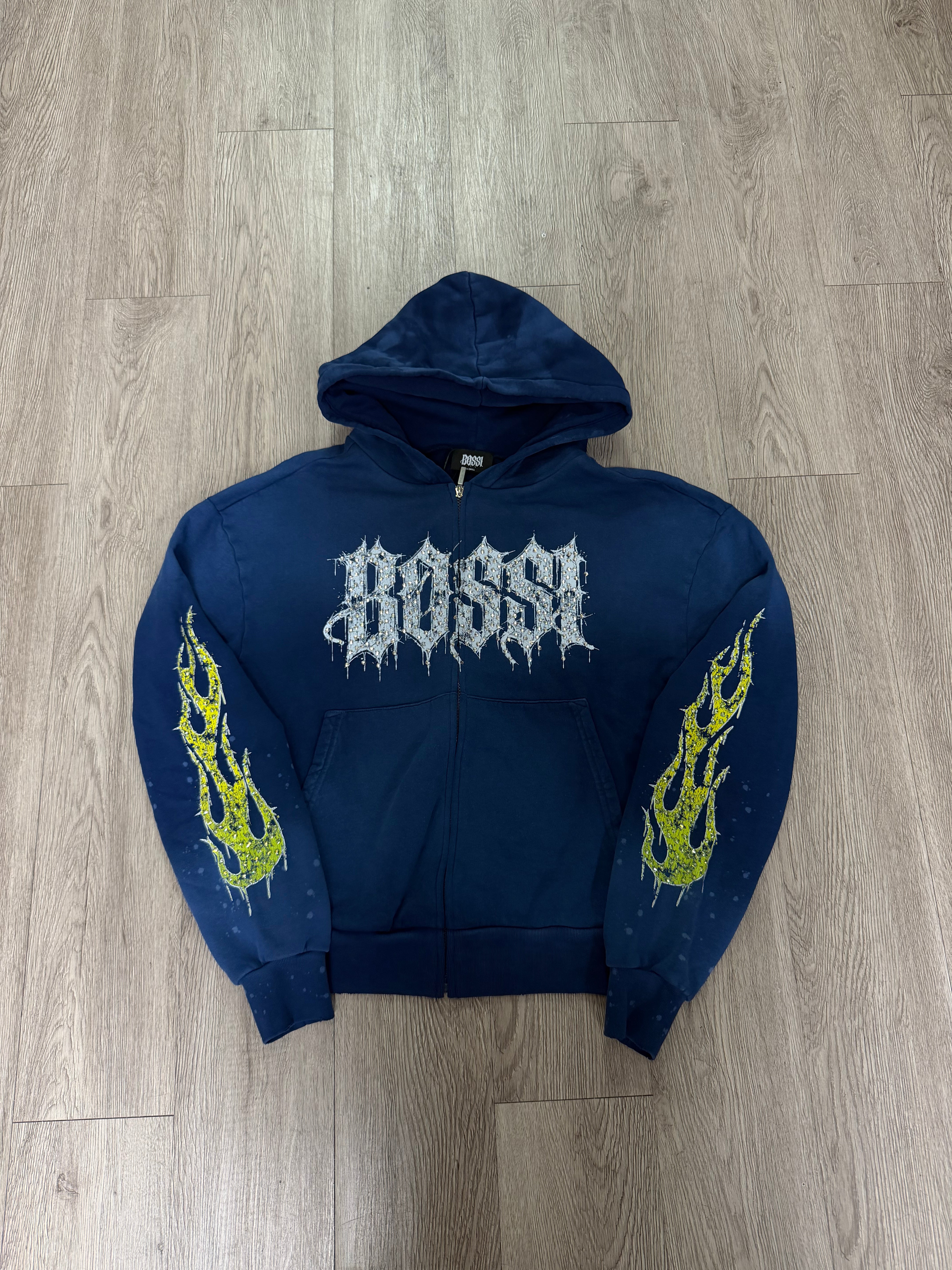 Bossi Rhinestone Blue Hoodie Hoodie