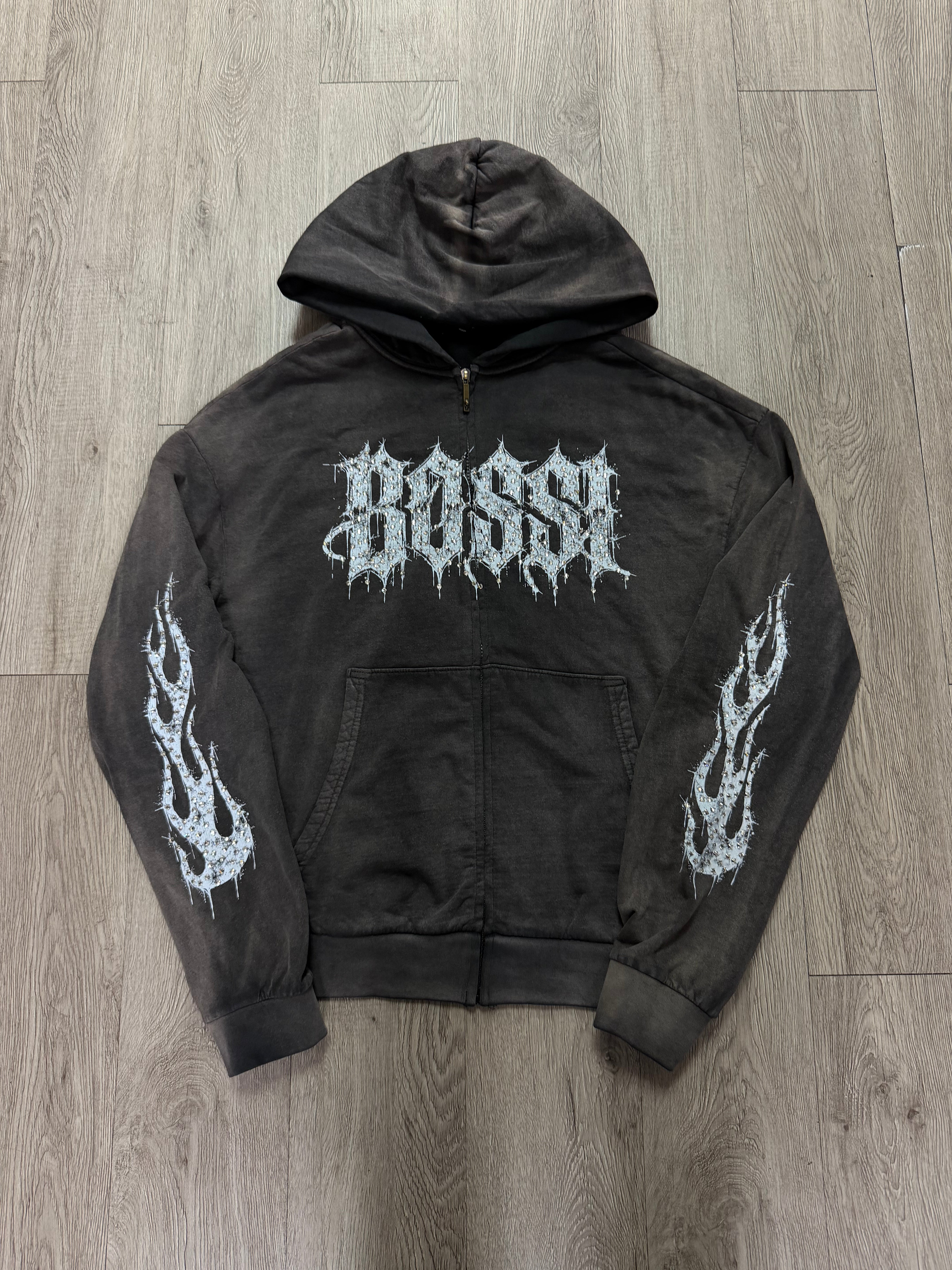 Bossi Rhinestone Black Logo Hoodie
