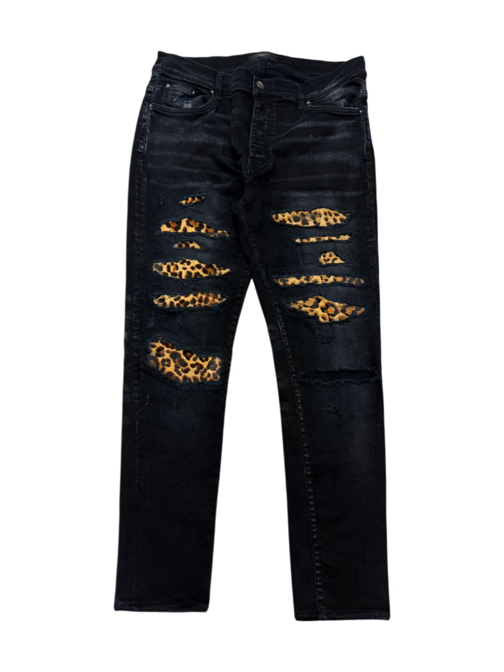 Amiri Cheetah Thrasher Black Jeans