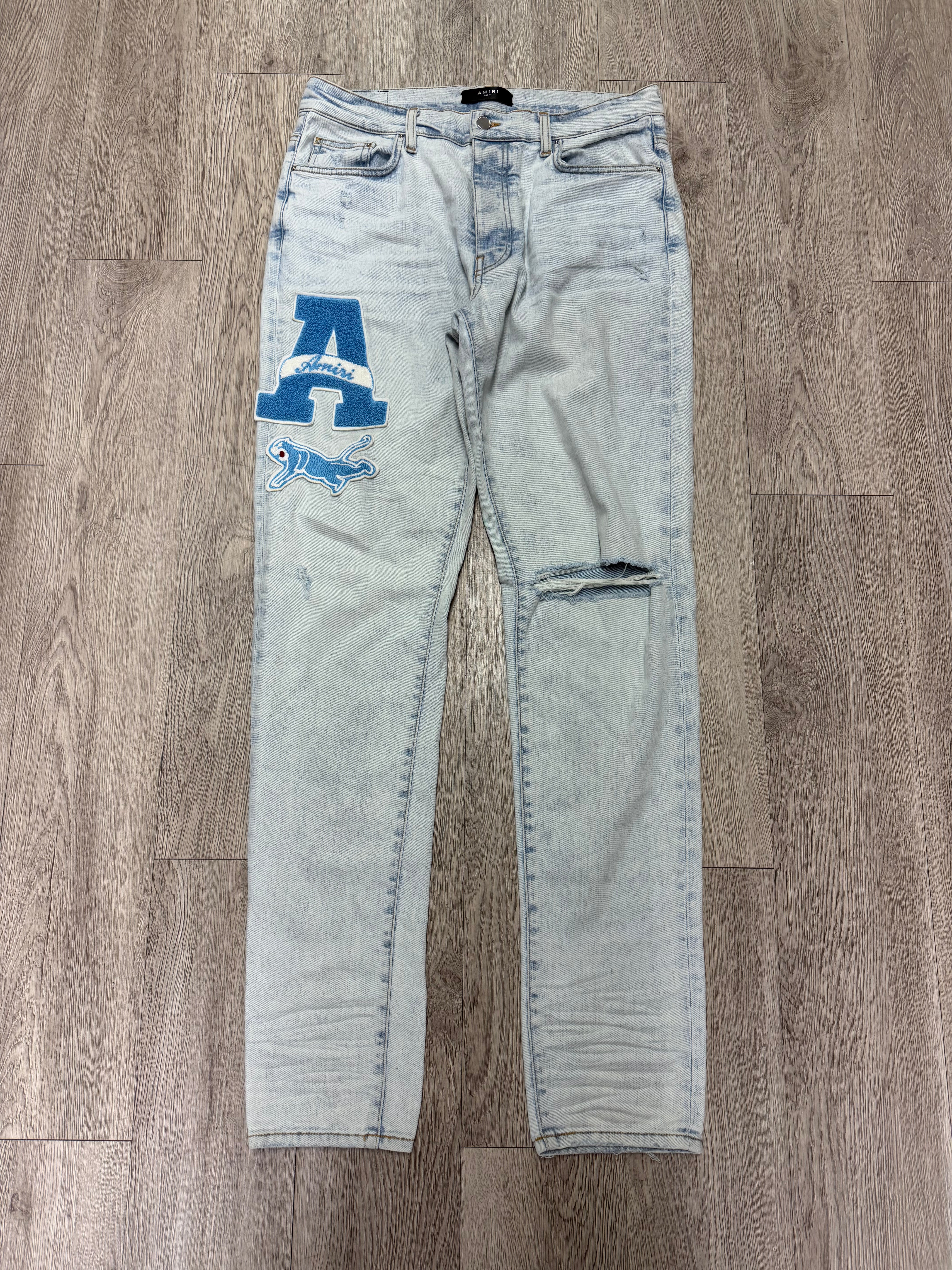 Amiri Stone Wash Baby Blue A Patch Jeans