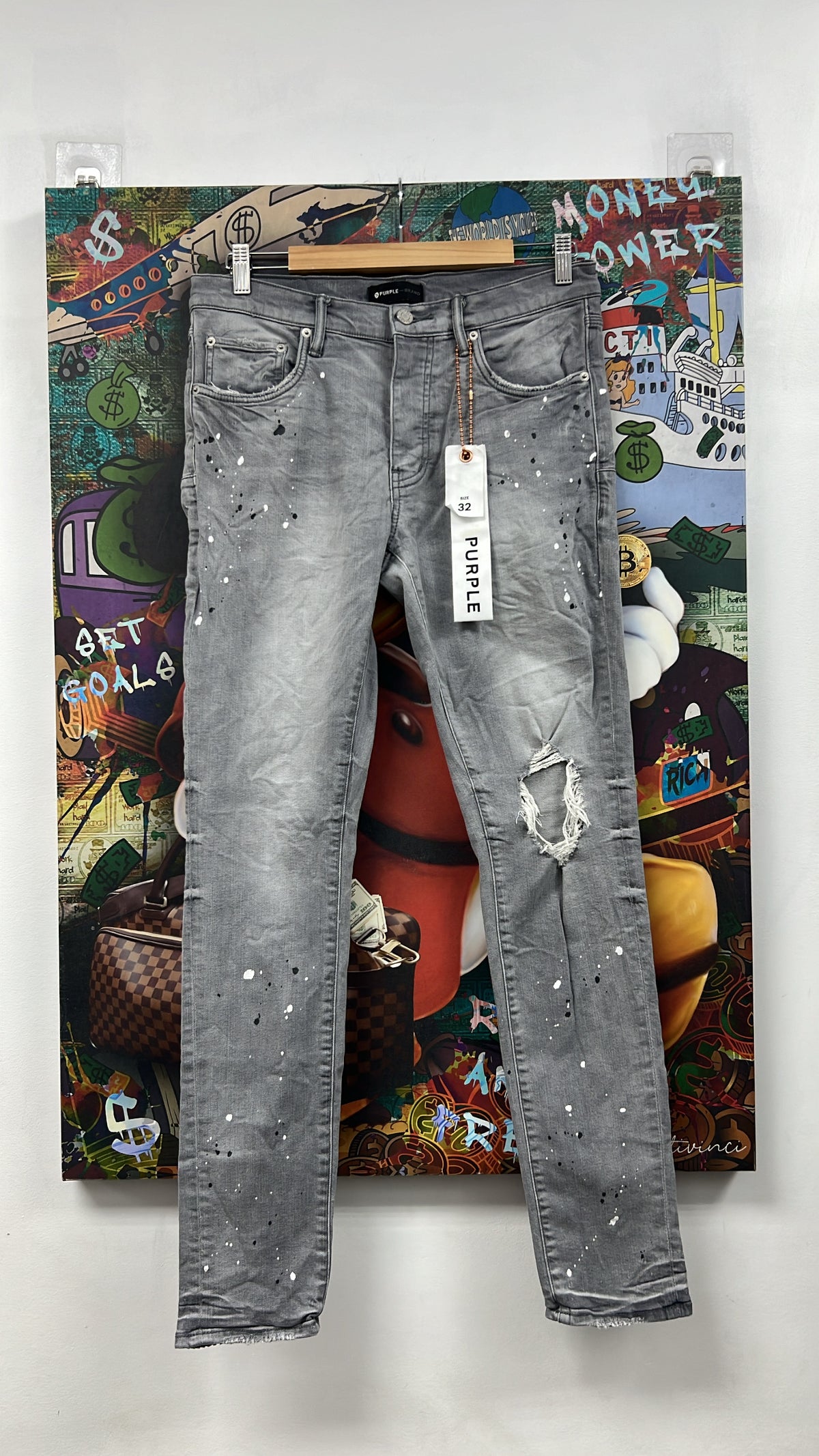 Purple Brand Grey Splatter Ripped Jeans