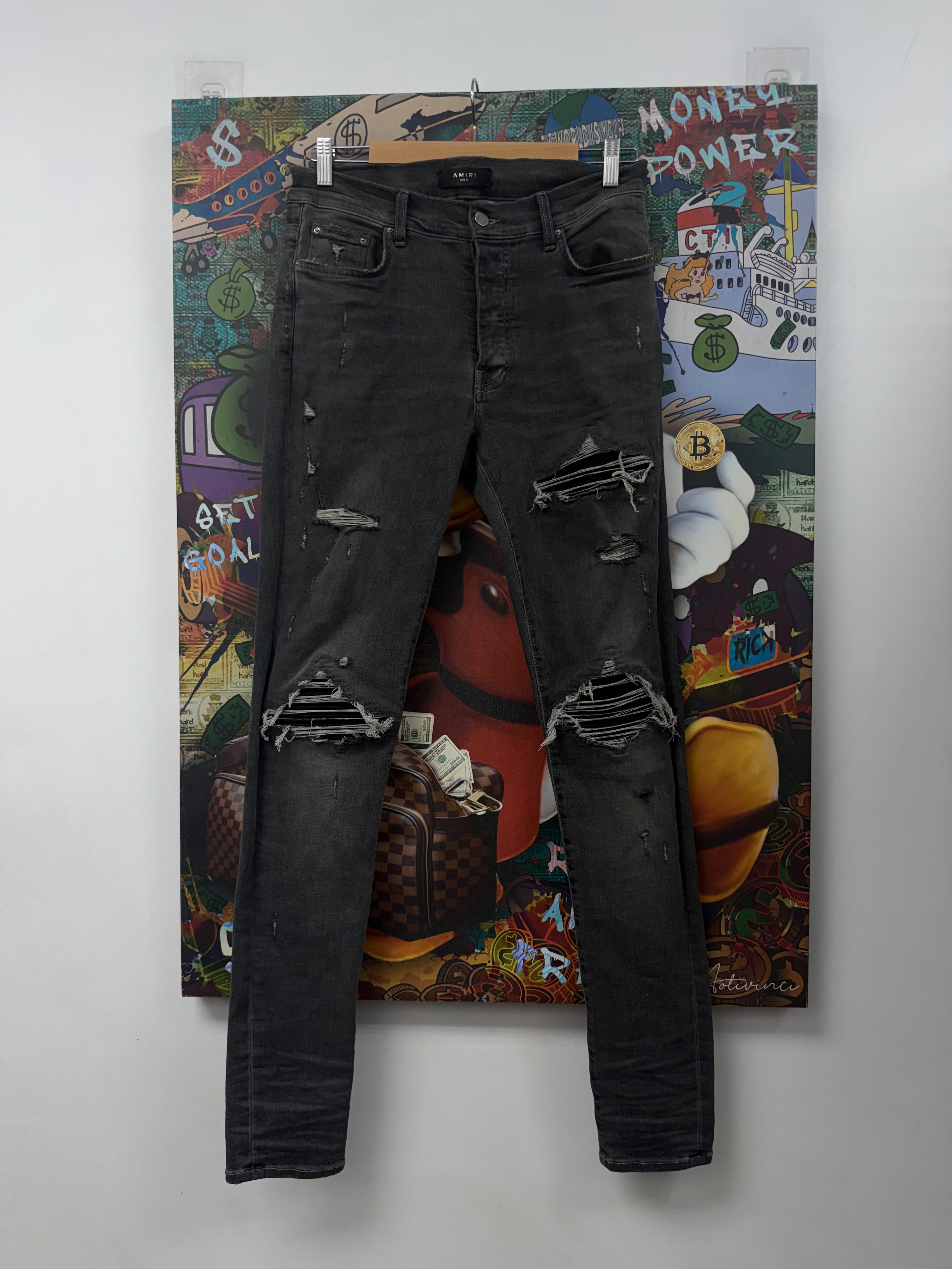 Amiri MX1 Grey Black Suede Patch Jeans
