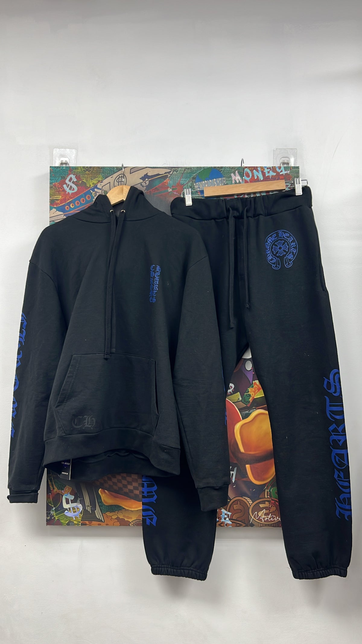 Chrome Hearts Black Blue Horseshoe Sweatsuit