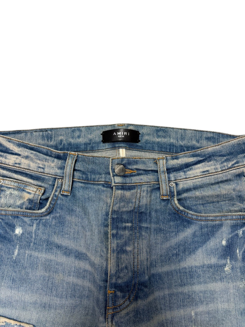 Amiri Side Logo Dirty Denim Appliqué Indigo Wash Jeans