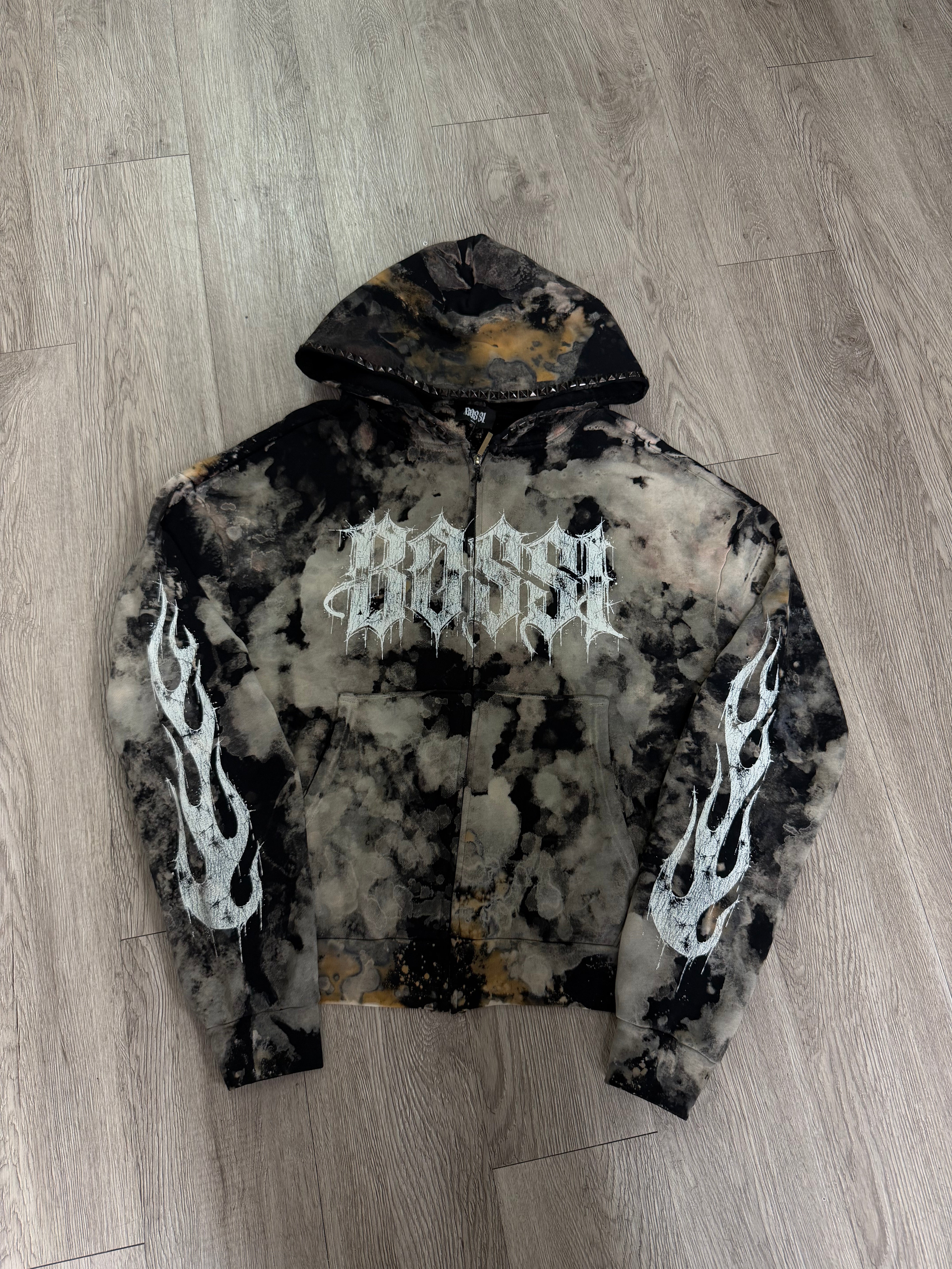 Bossi Brown Black Acid Zip Logo Hoodie