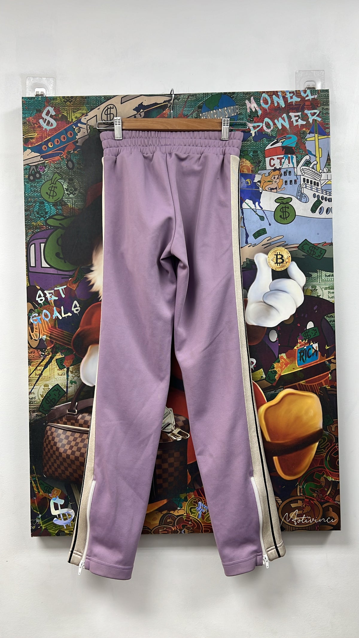 Palm Angels Purple Cream Stripe Track Pants