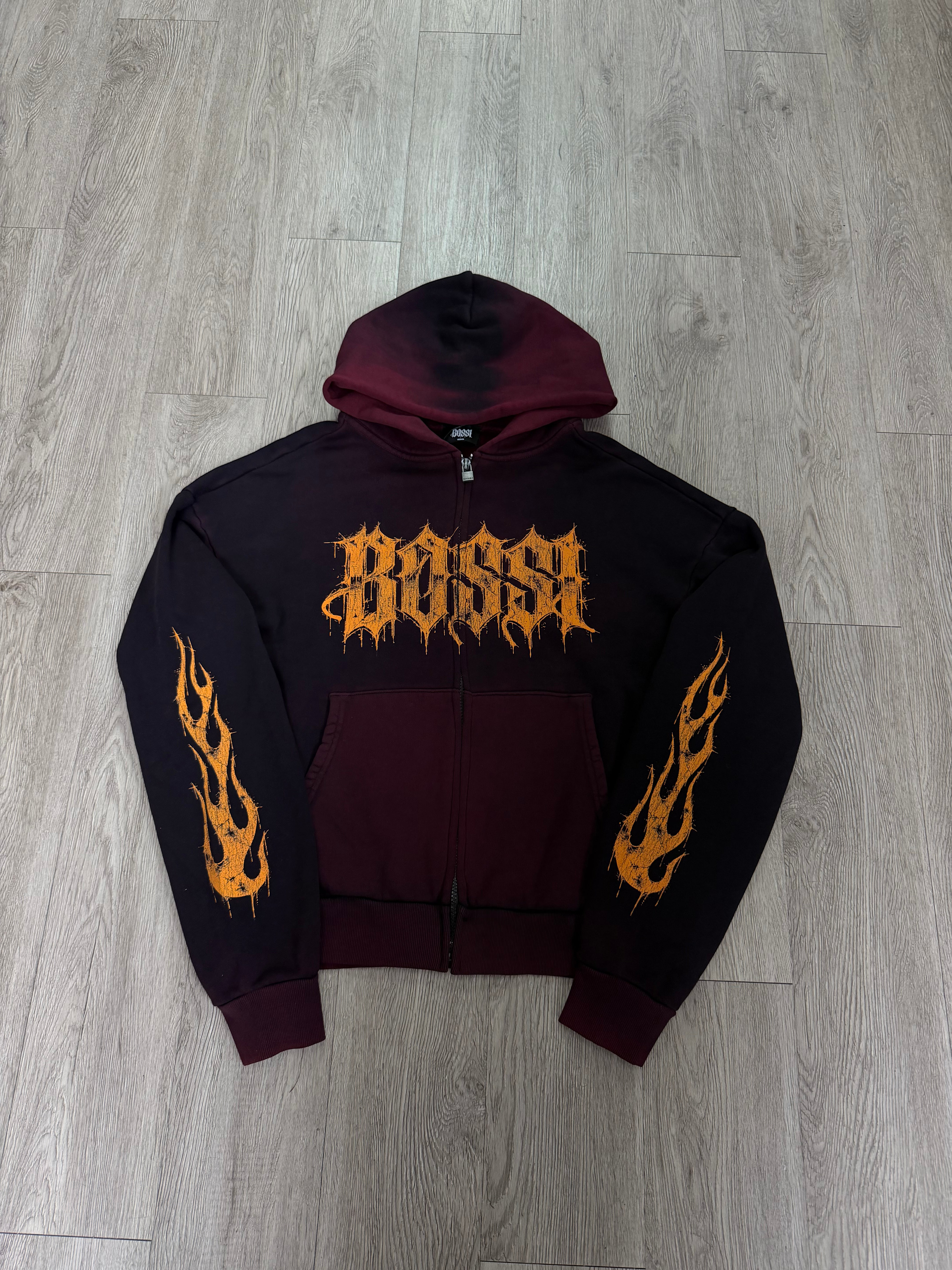 Bossi Maroon Orange Zip Hoodie
