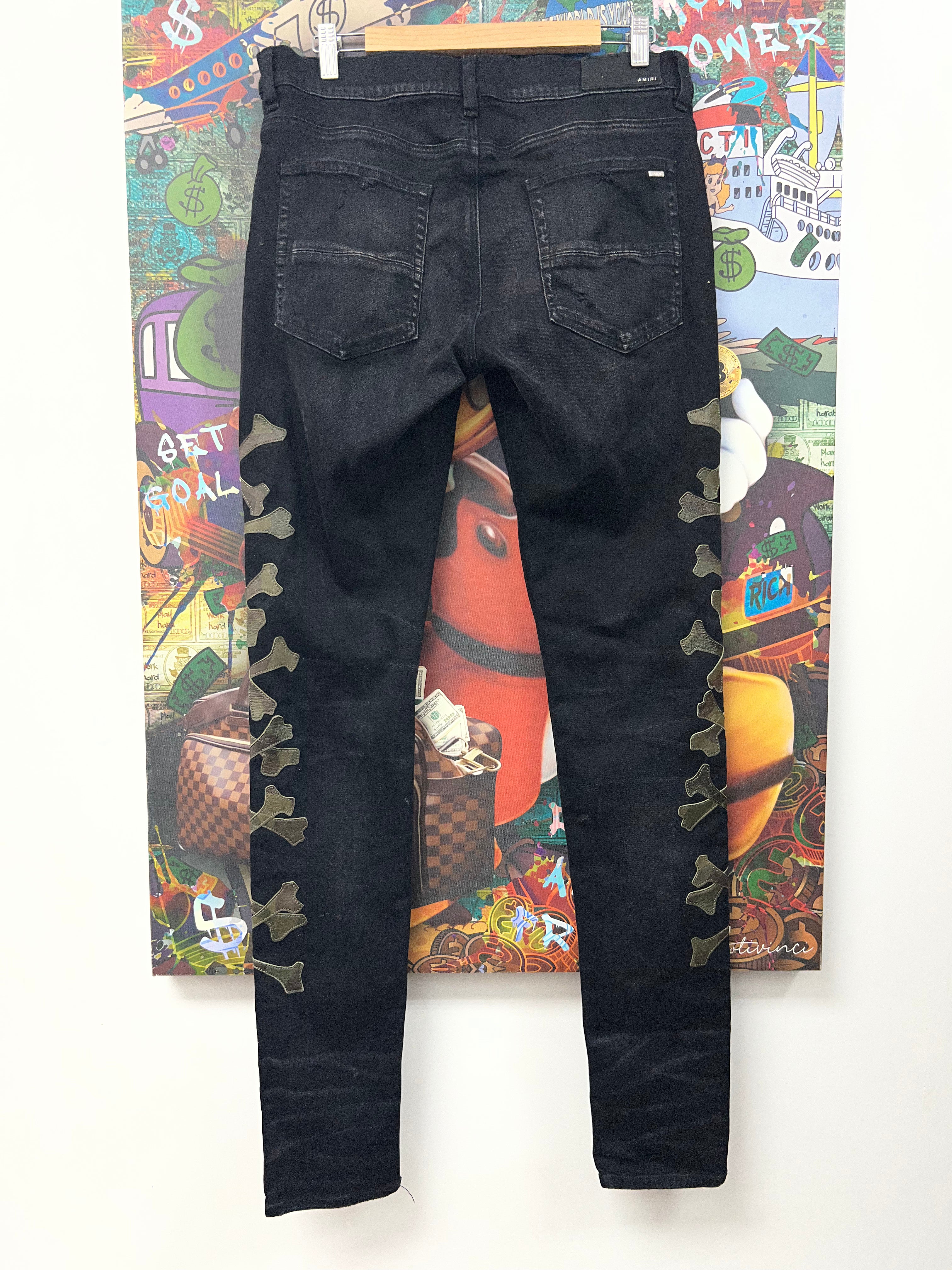 Amiri Black Wash Camo Bones Jeans