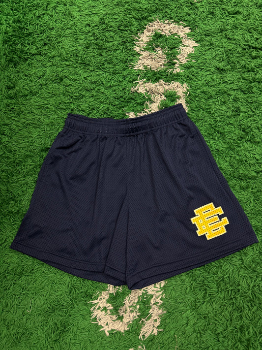 EE Shorts Navy Yellow New Large In Plastic