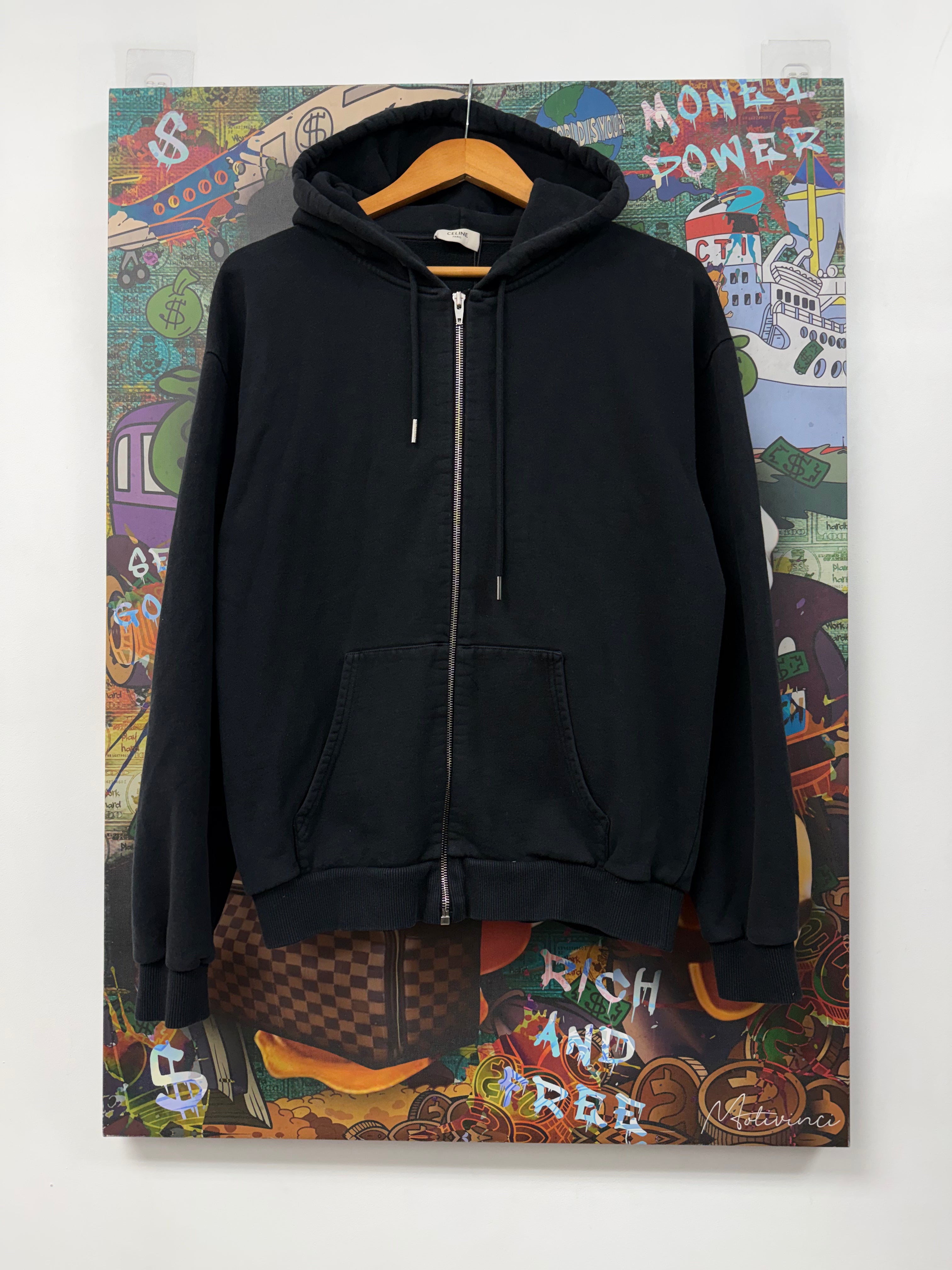 Celine Faded Black Hood Logo Zip Up