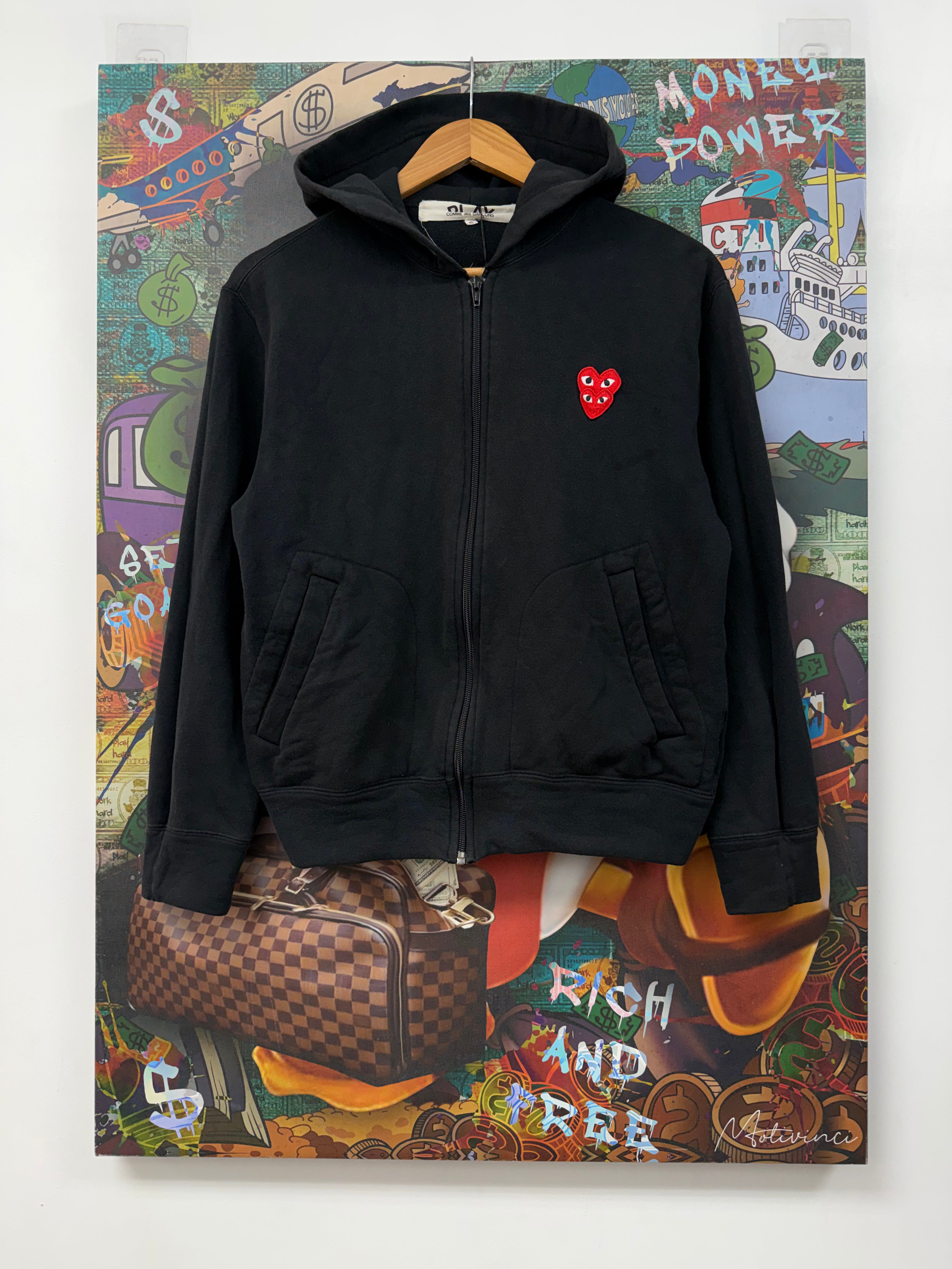 CDG Black Red Hearts Zip Up