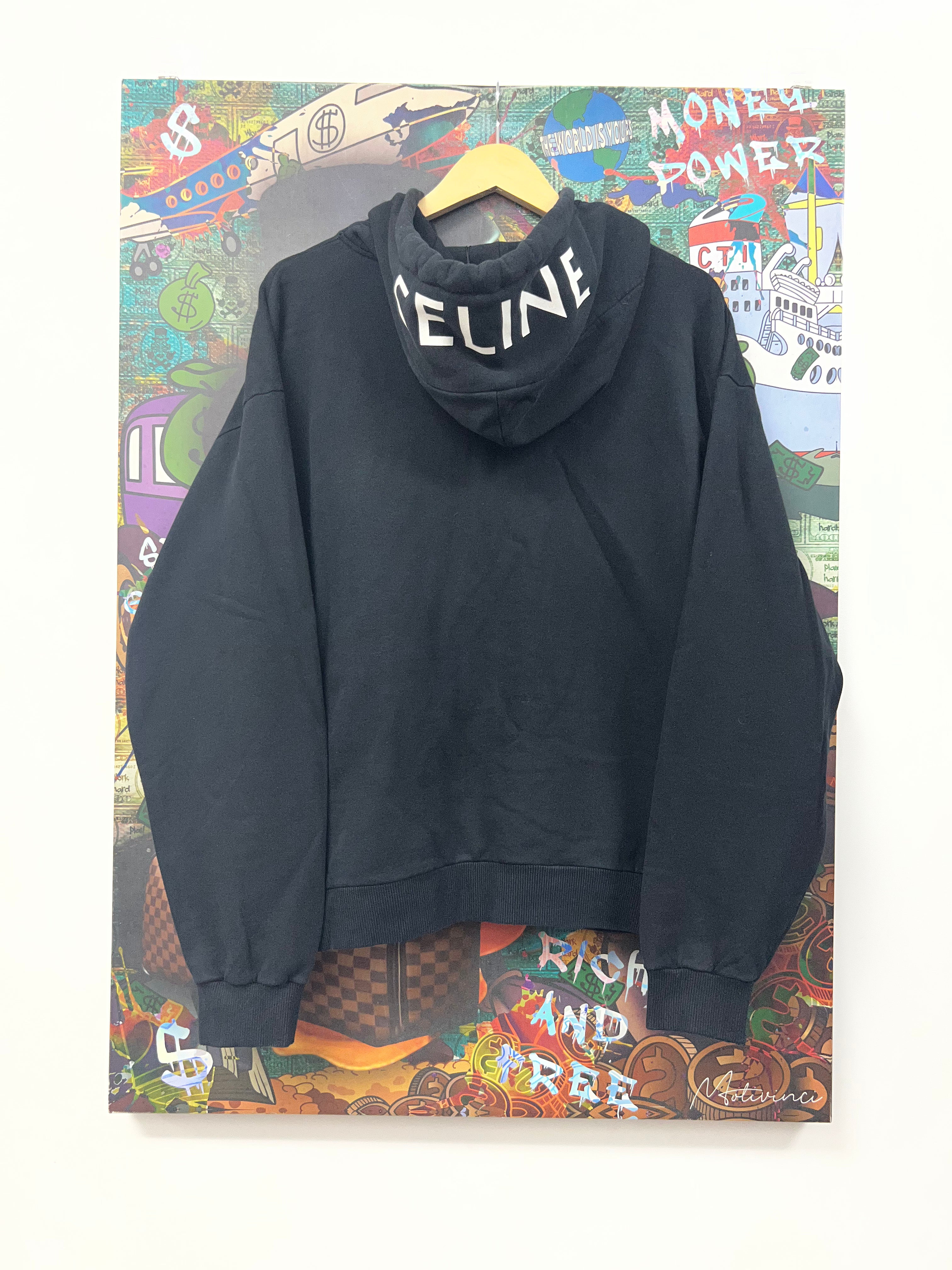Celine Black Hood Logo Zip Up