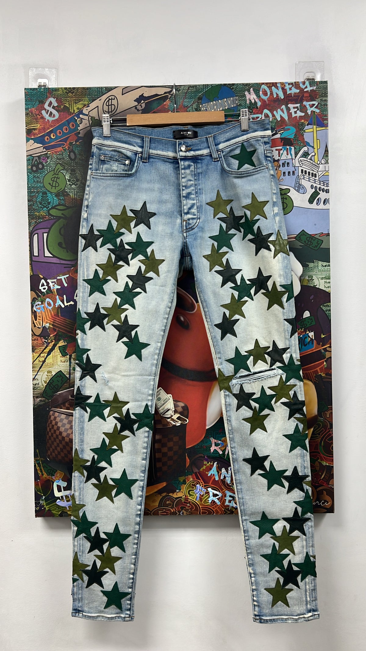 Amiri Light Wash Green Chemist Stars Jeans