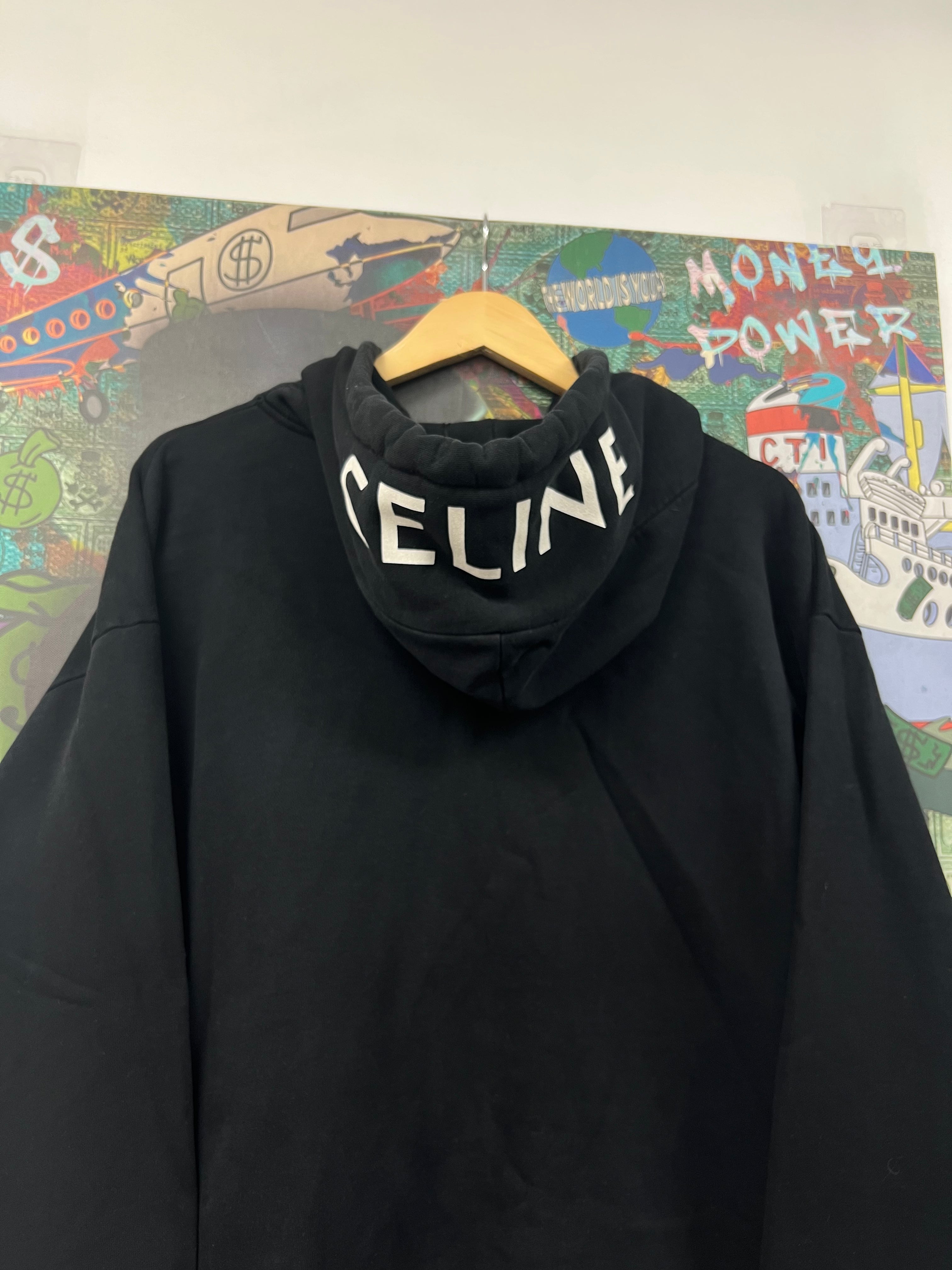 Celine Black Hood Logo Zip Up