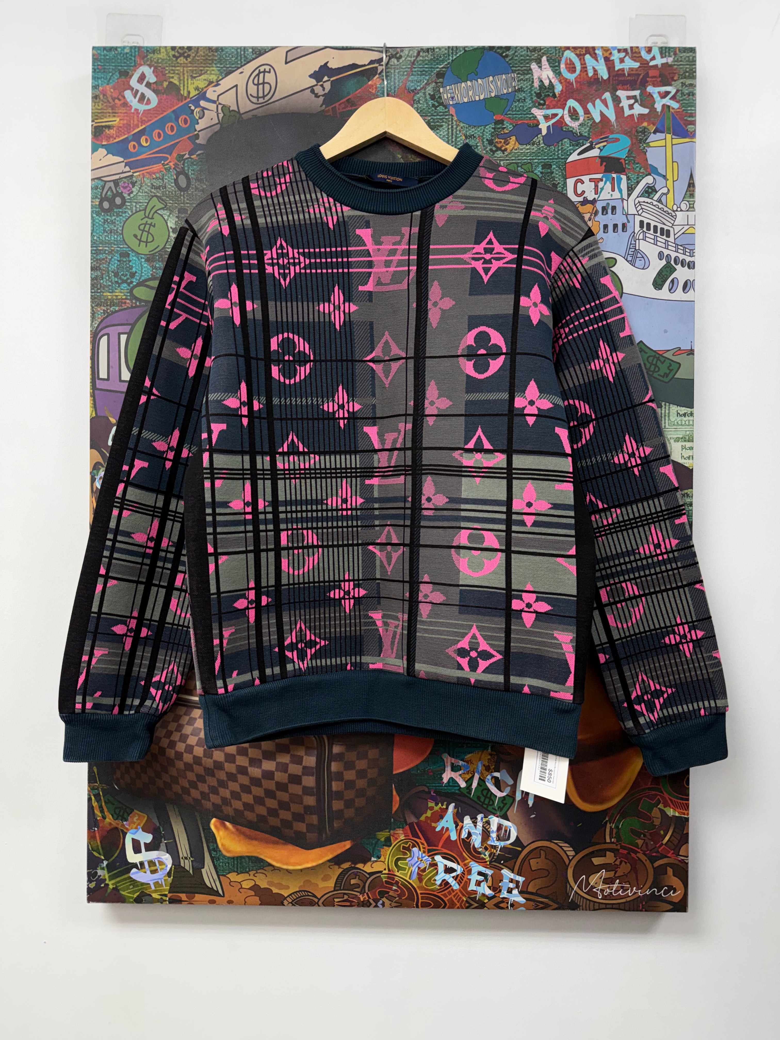 Louis Vuitton Navy Pink Plaid Monogram Crewneck