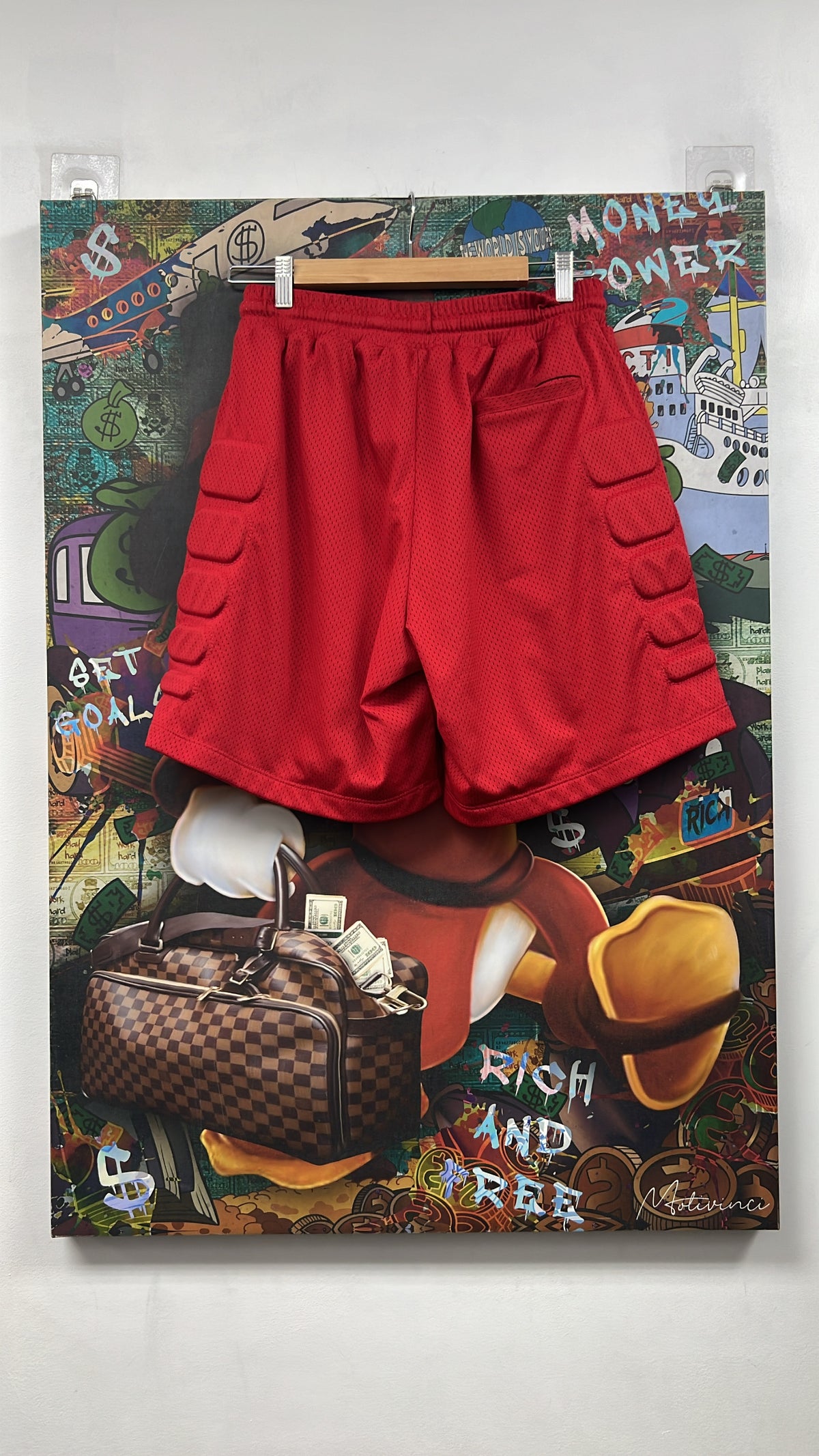 Satoshi Nakamoto Red White Padded Moto Shorts