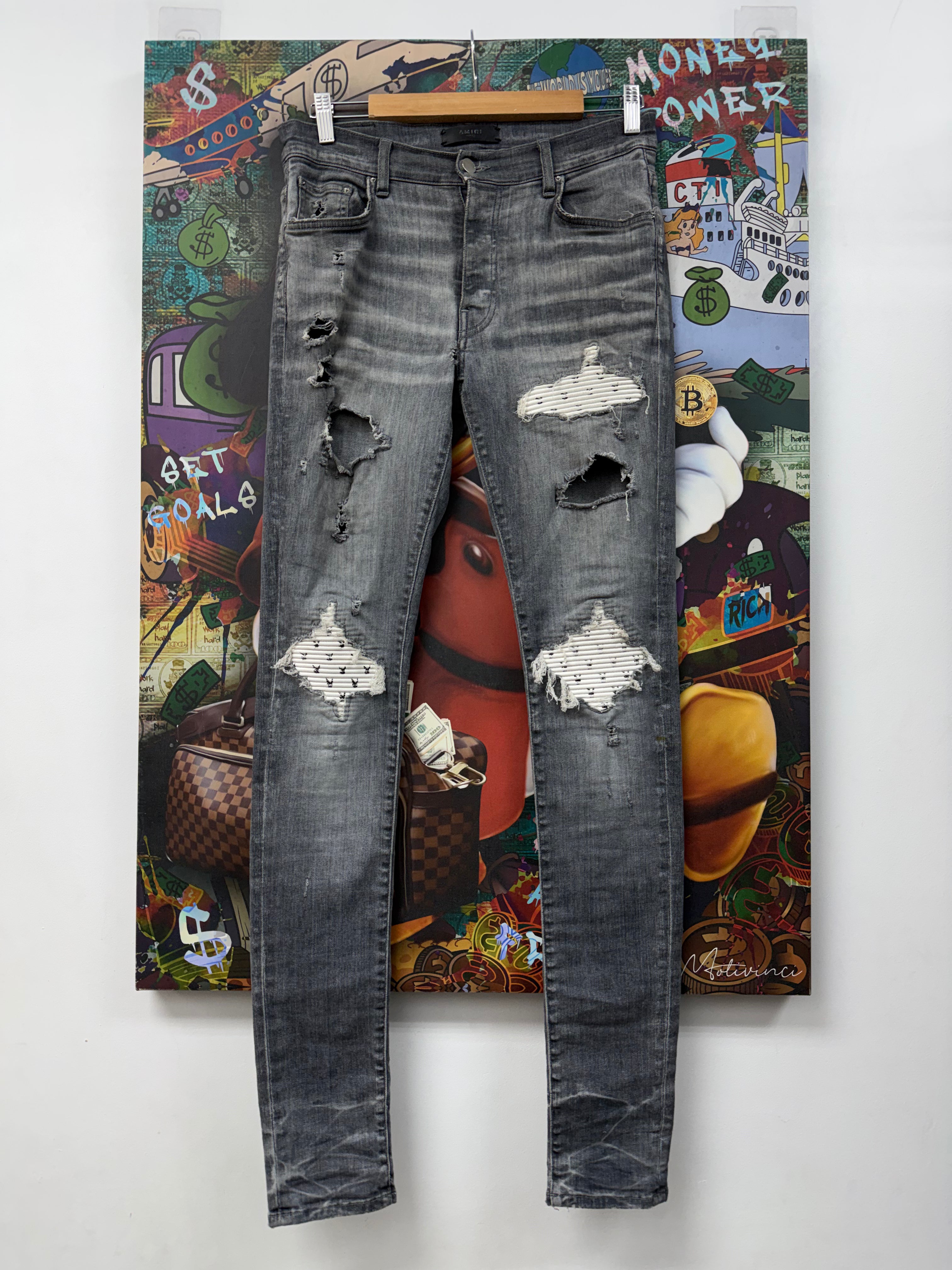 Amiri MX1 Grey Playboy Patch Jeans