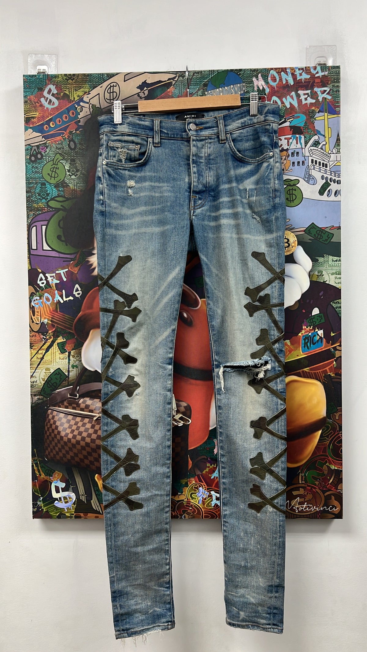 Amiri Light Wash Camo Bones Jeans