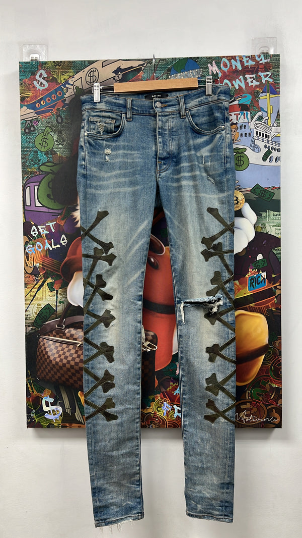 Amiri Light Wash Camo Bones Jeans
