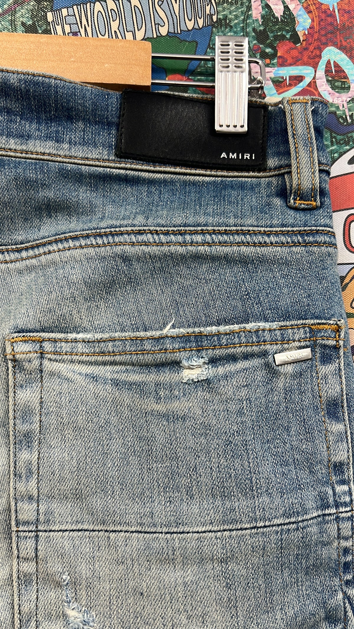 Amiri Light Wash Camo Bones Jeans