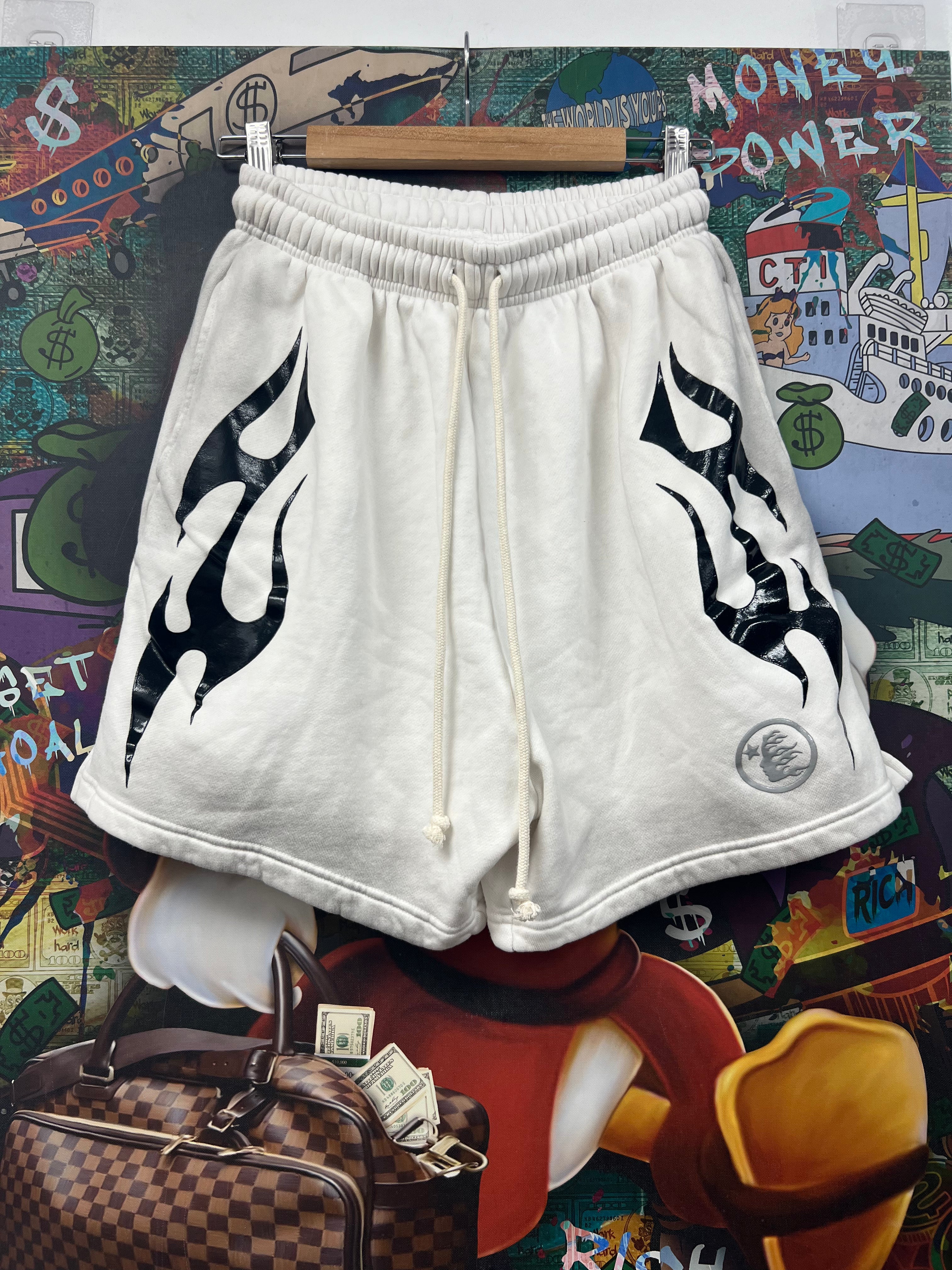 Hellstar White Future Flames Shorts