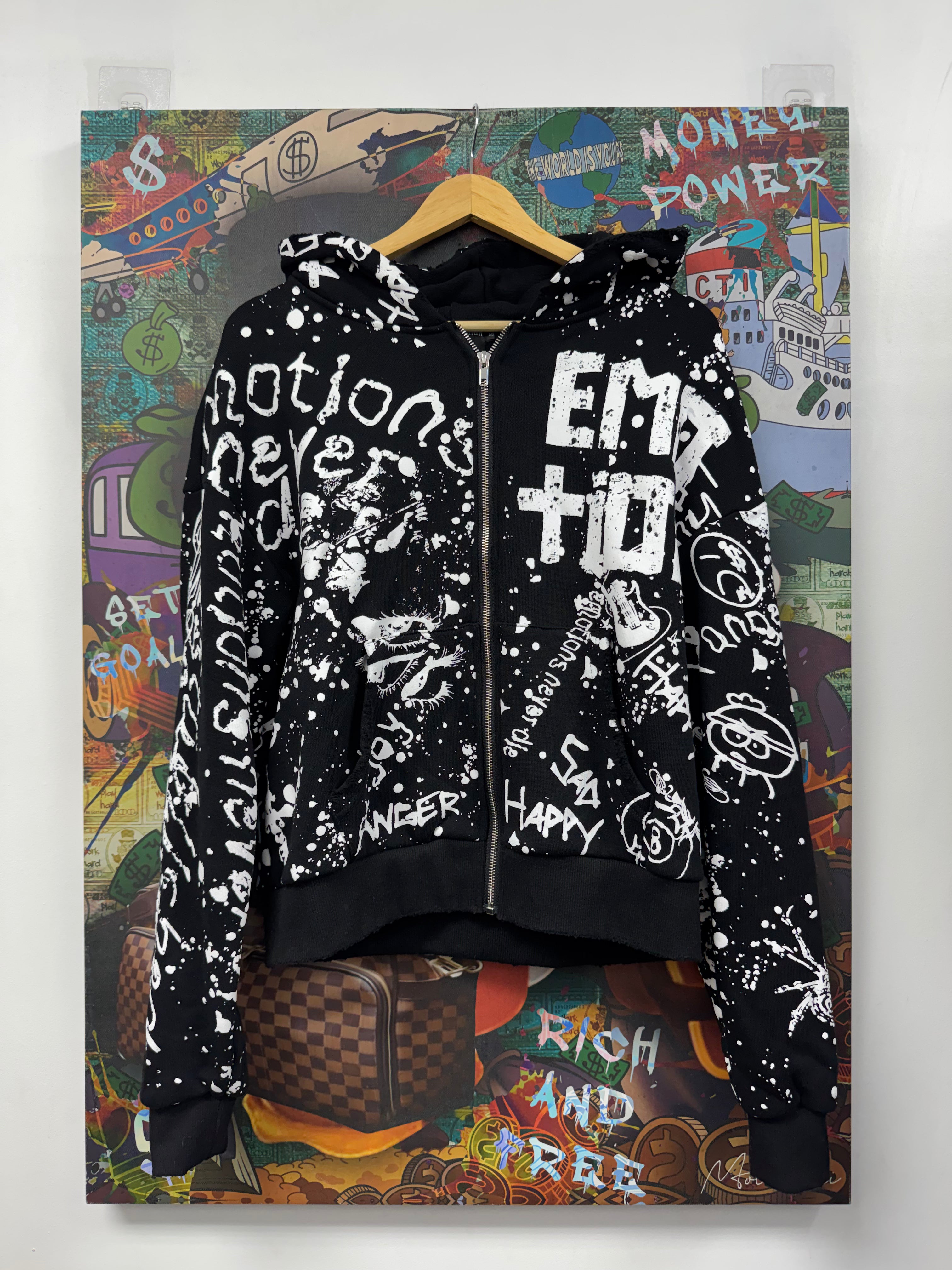 Mixed Emotions Black White Grafitti Zip Up