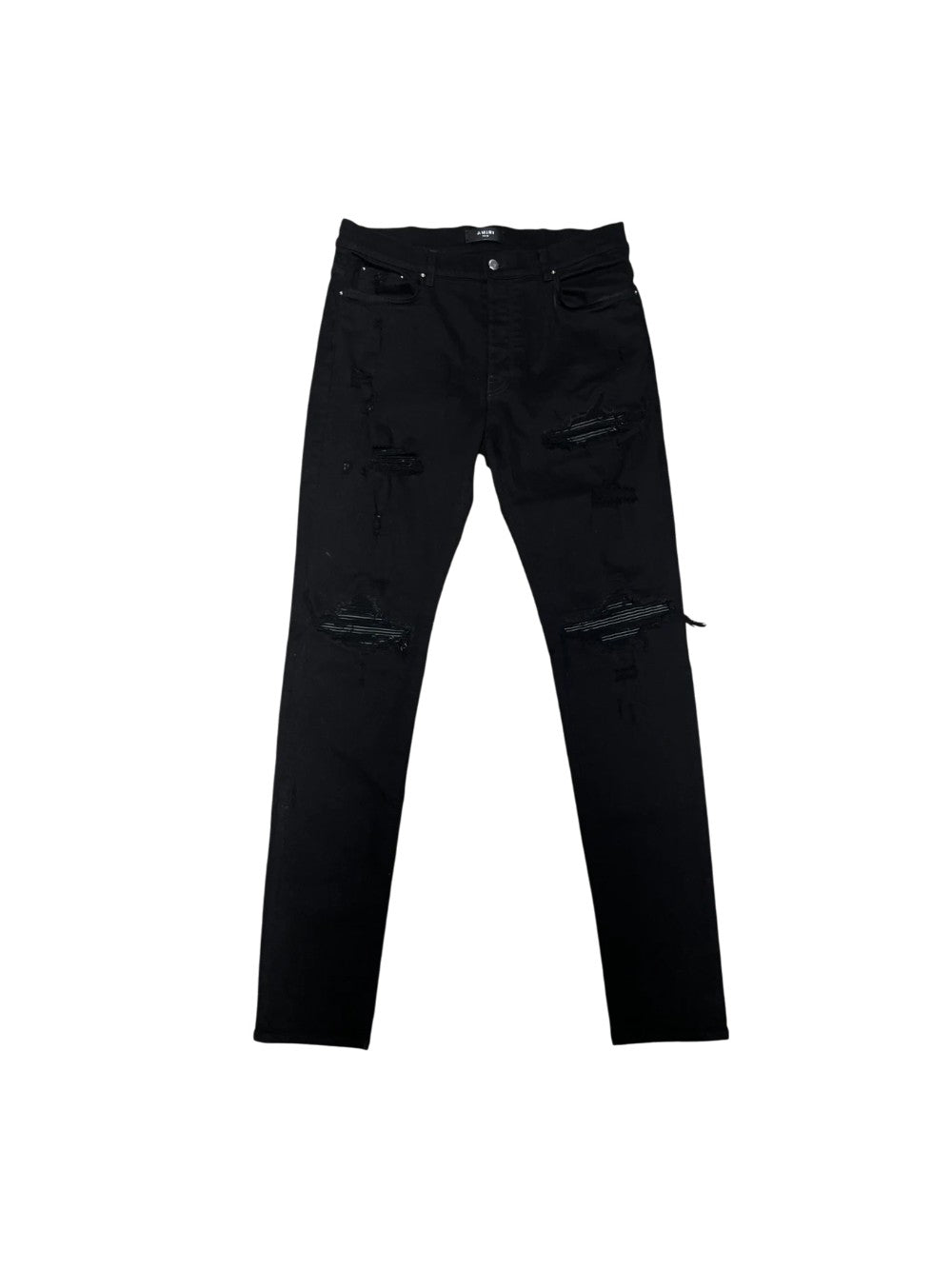 Amiri "MX1" Black Leather Patch Black Jeans
