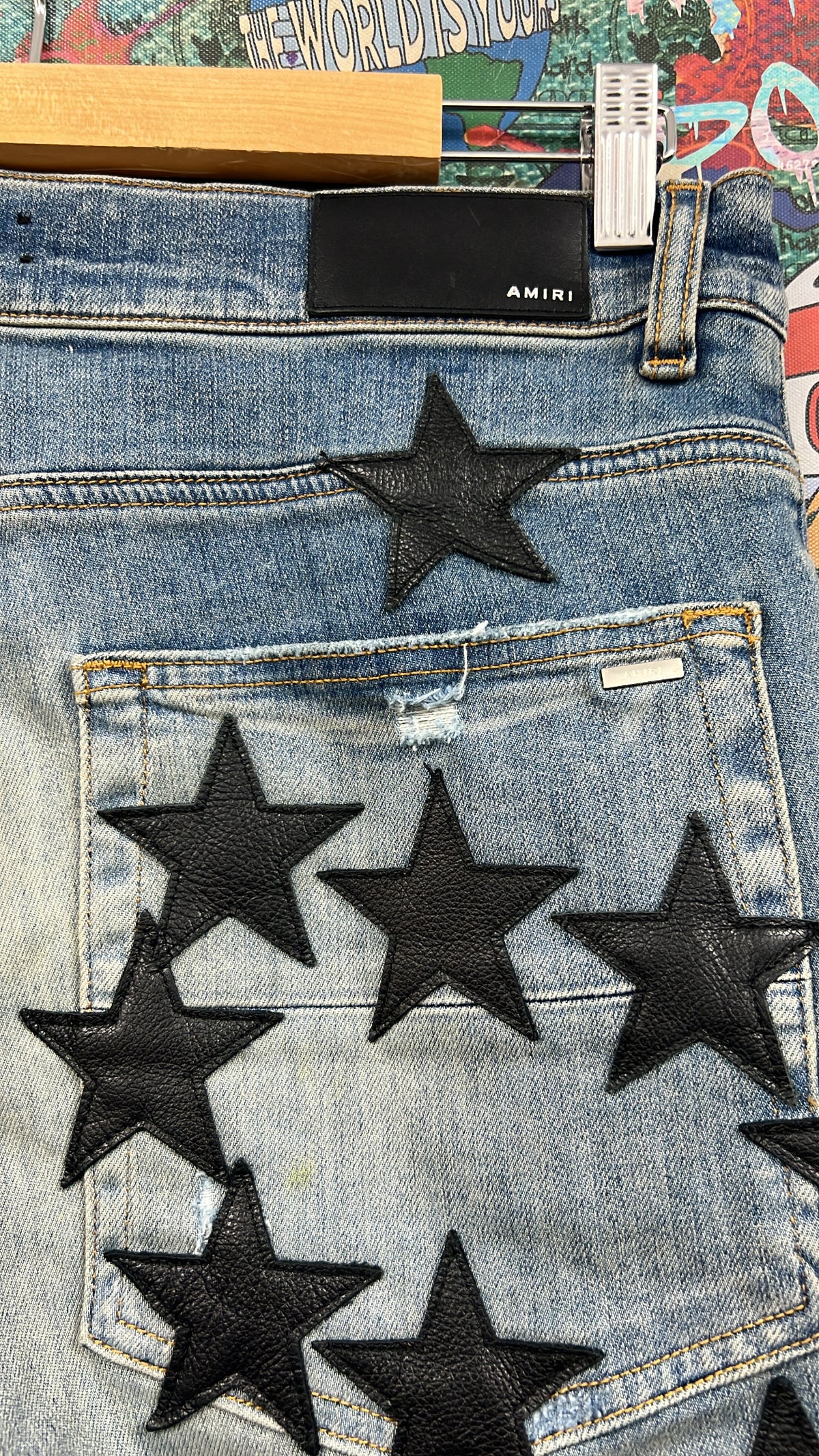 Amiri Light Wash Black Chemist Stars Jeans