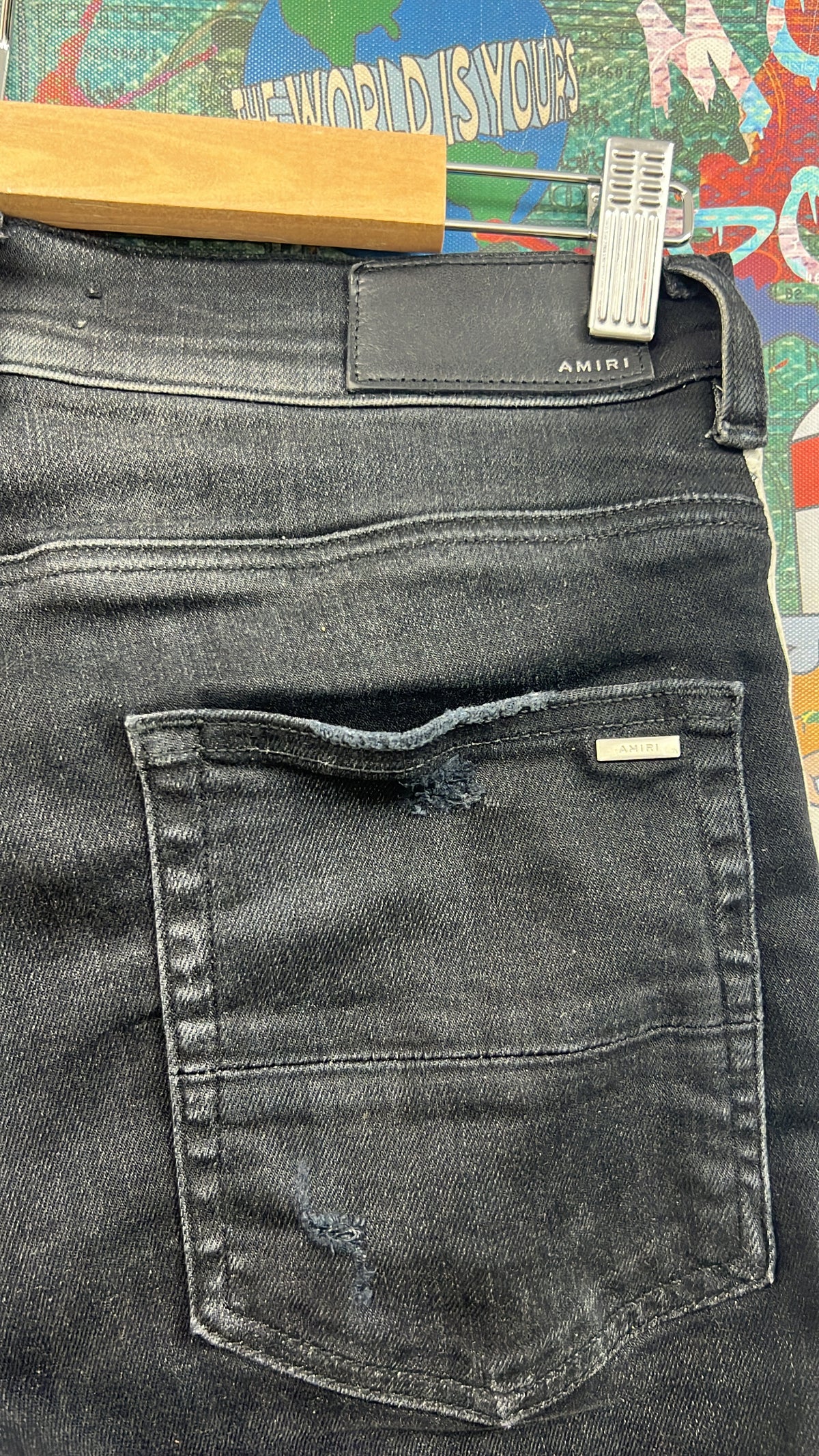 Amiri Black Wash White Stripe Jeans