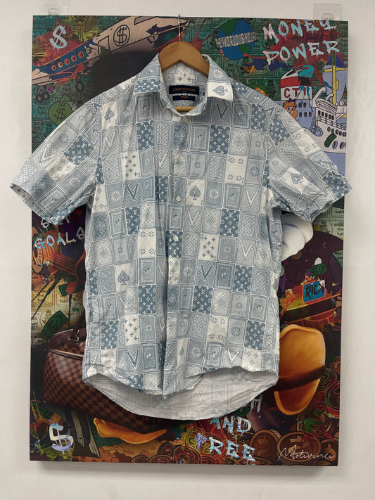 LV All Over Button Up Blue White Used Small