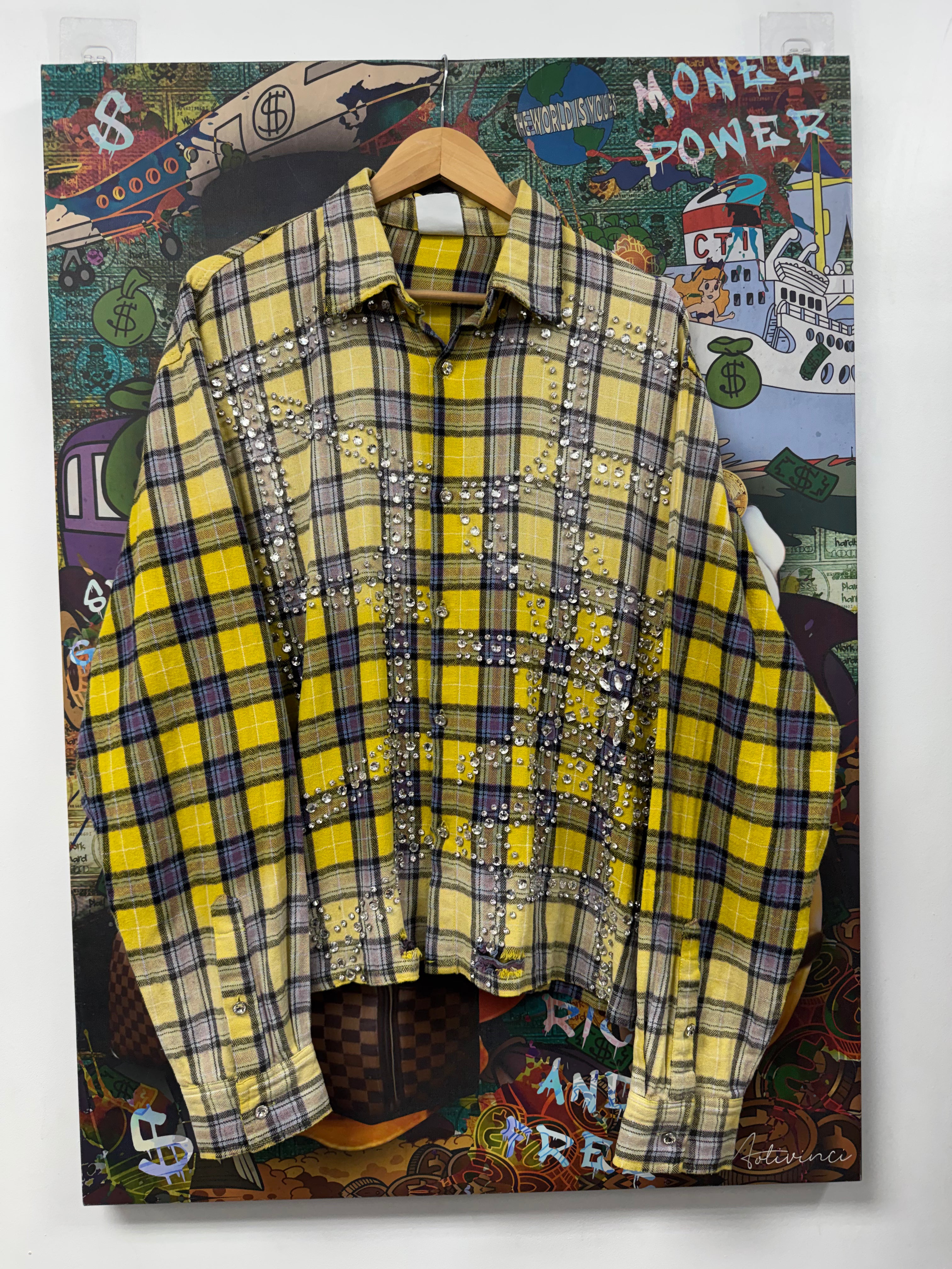 Vale Yellow Blue Plaid Rhinestone Flannel