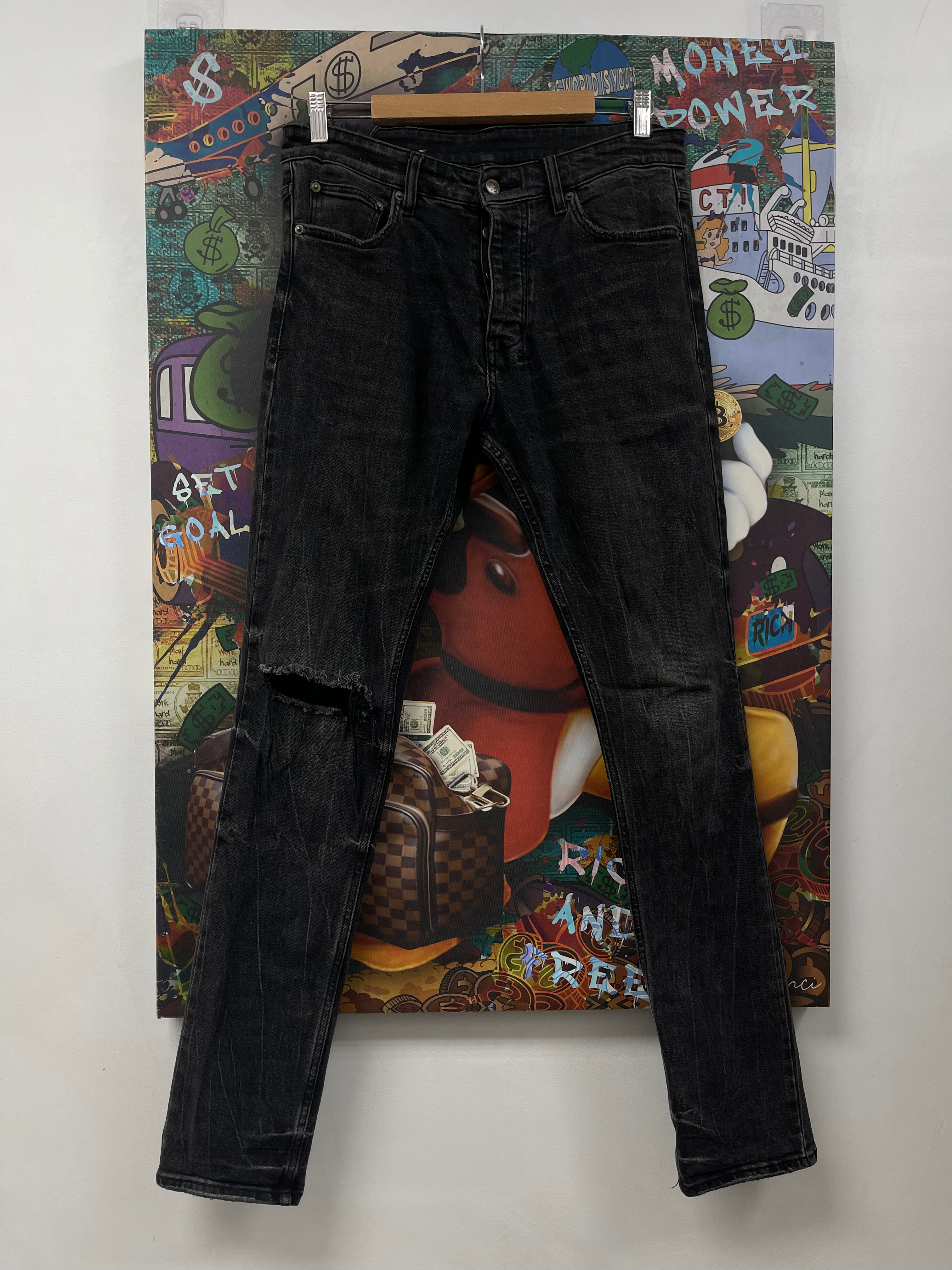 Ksubi Black Wash Orange Ripped Jeans