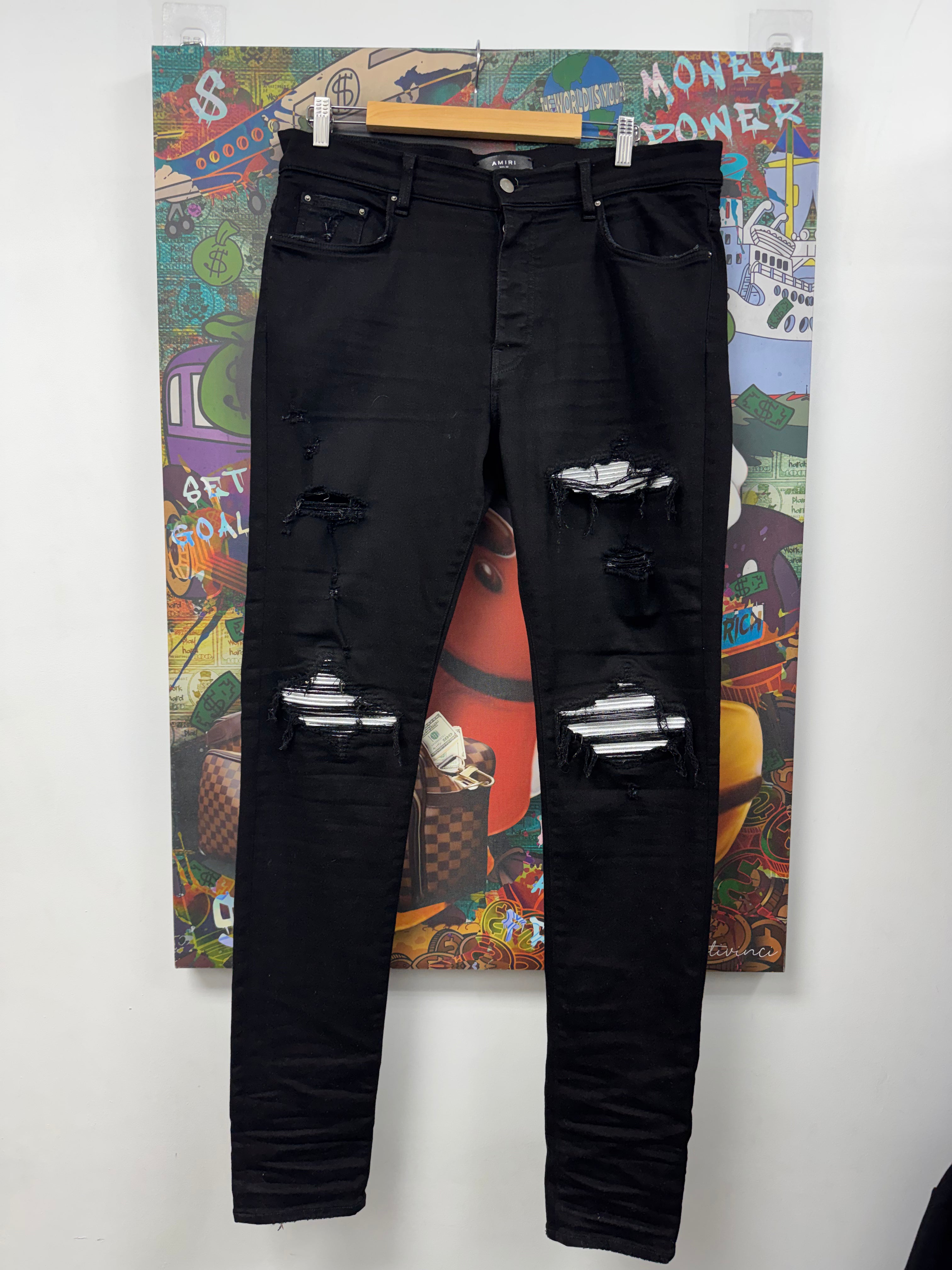 Amiri MX1 Black Silver Patch Jeans