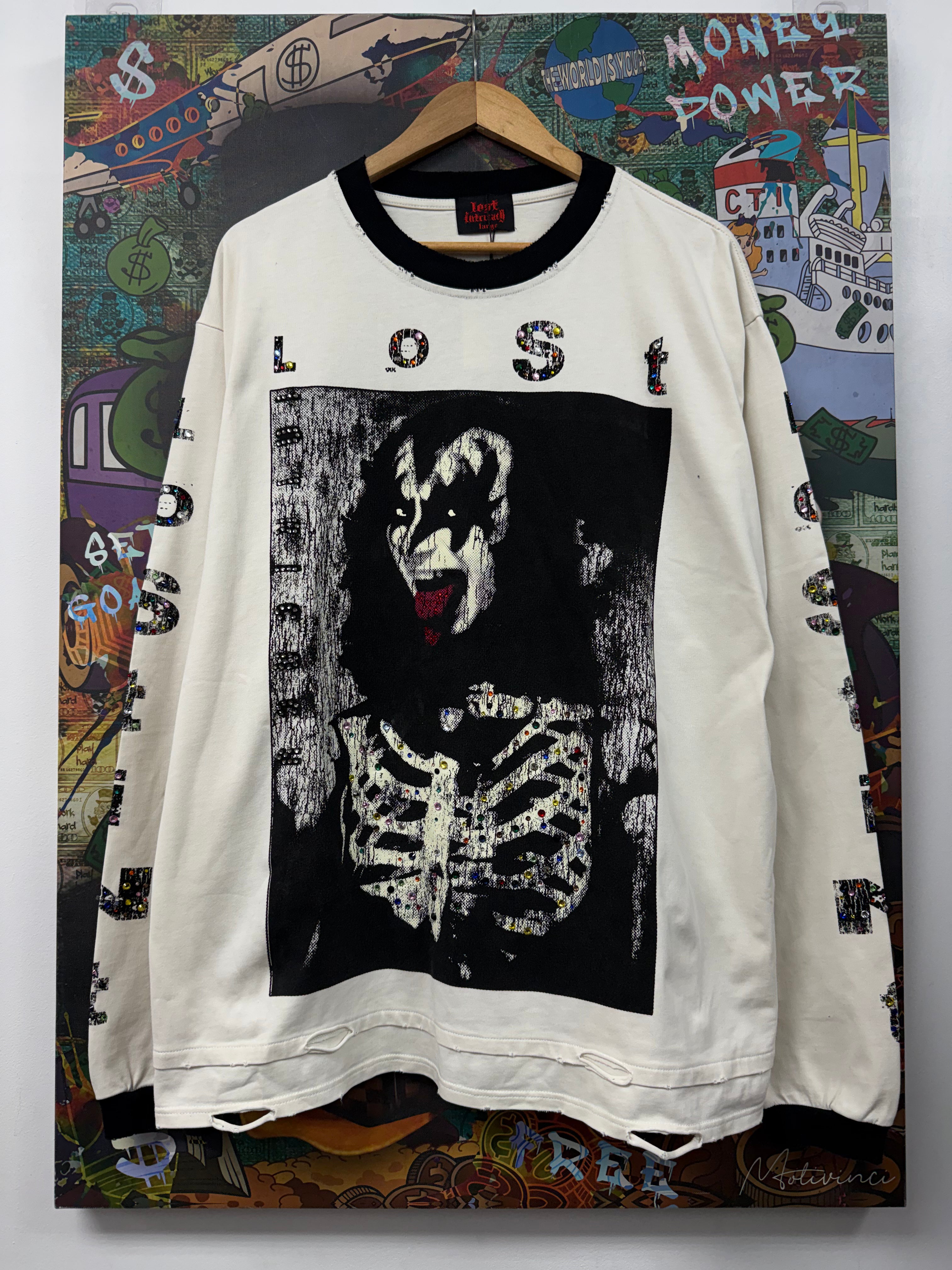 Lost Intricacy White Rhinestone Kiss LS Tee