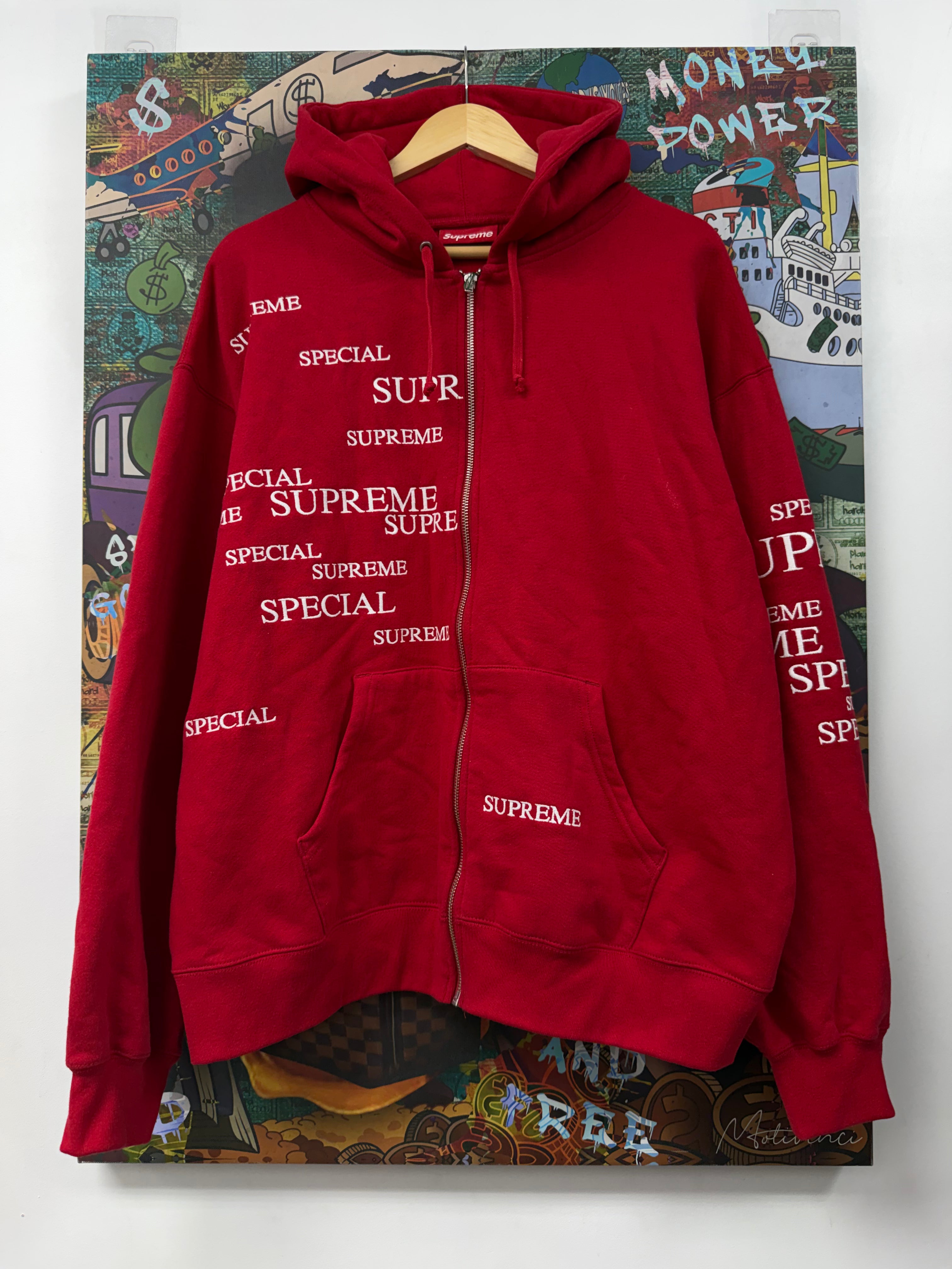 Supreme Red White Special Zip Up Hoodie