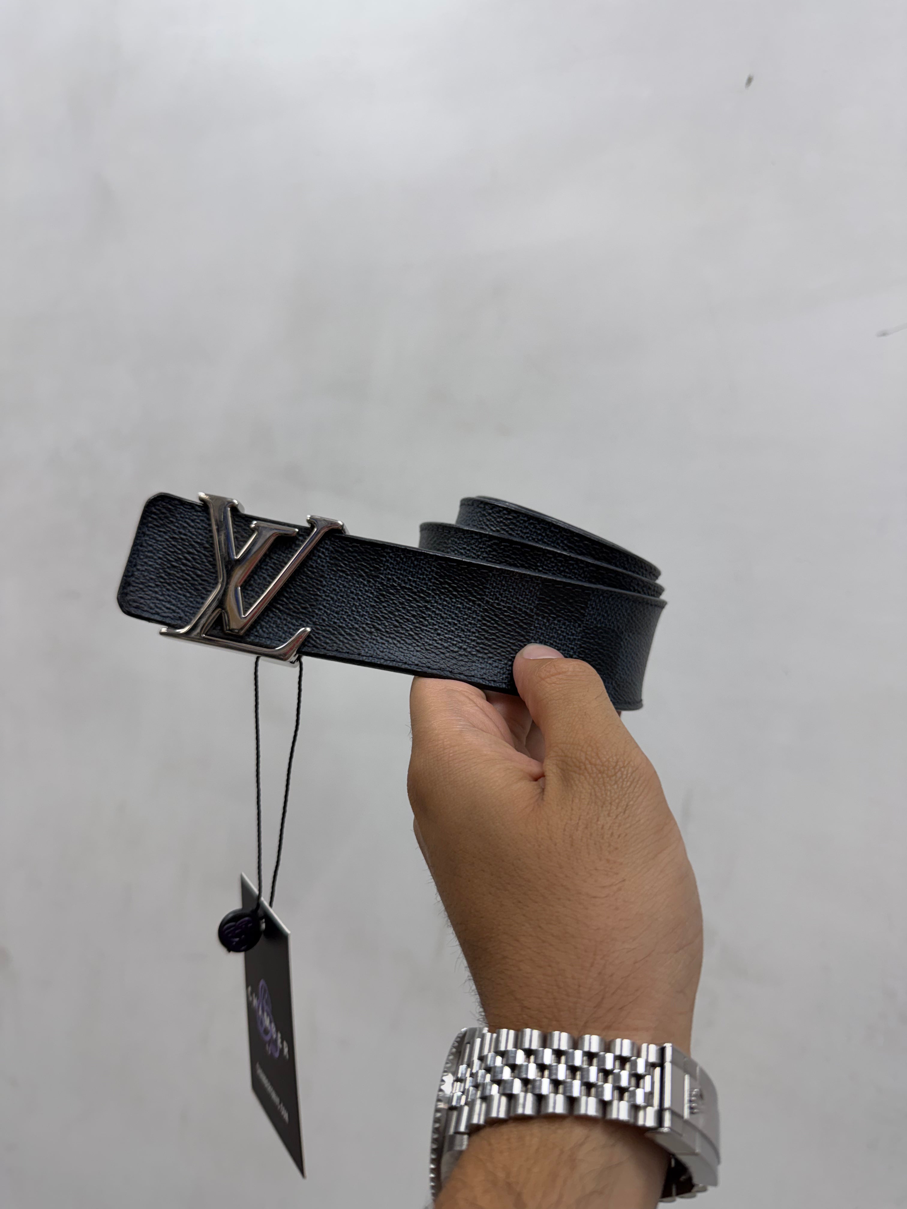Louis Vuitton Navy Damier Silver Buckle Belt