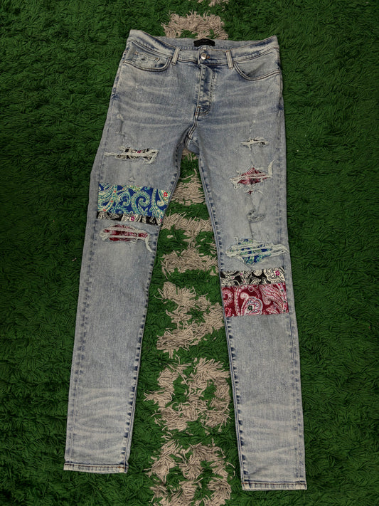 Amiri Jeans Light Wash Pajama Patchwork Used 36 N/A