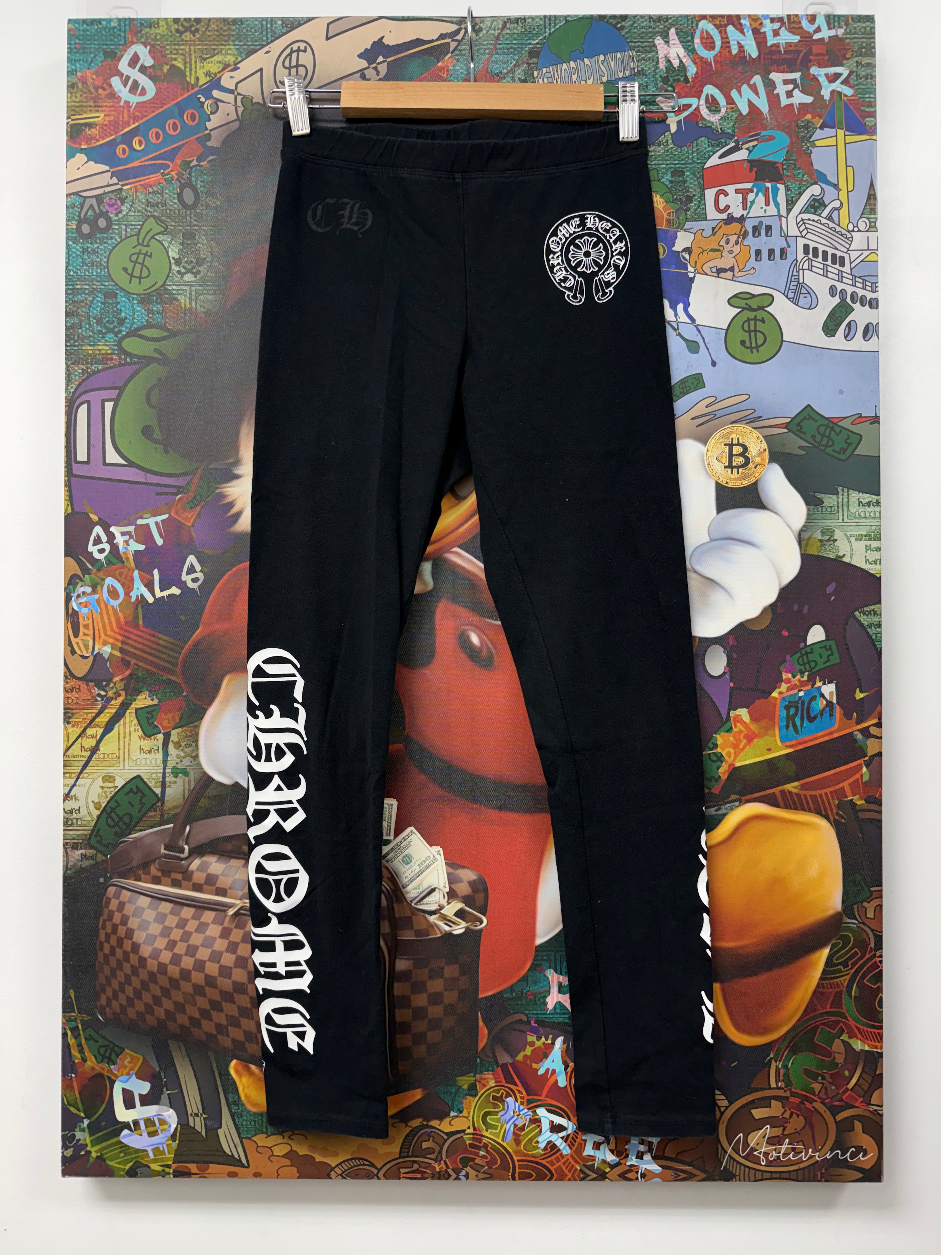Chrome Hearts Black White Horseshoe Leggings