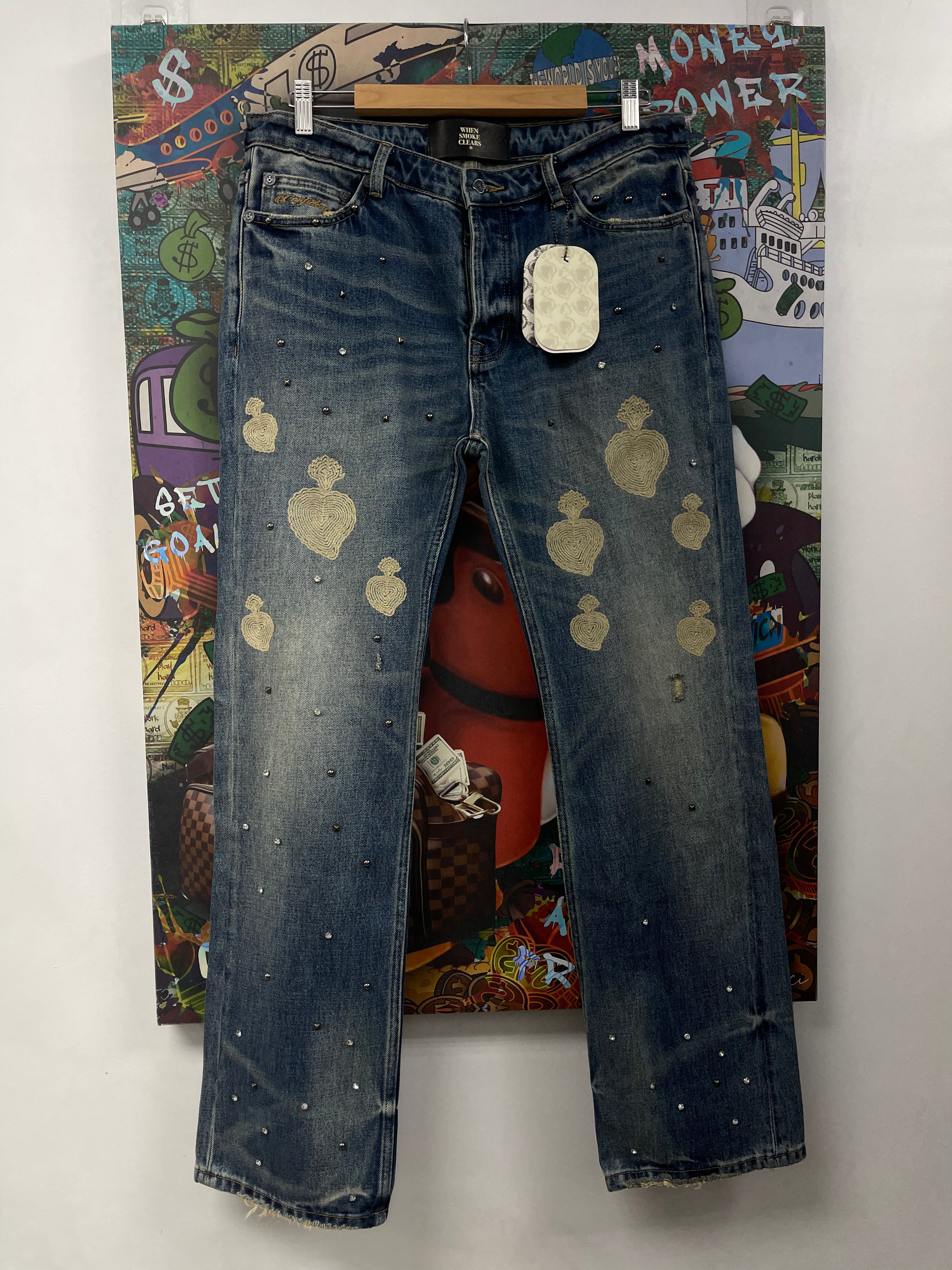 When Smoke Clears Light Wash Chainstitch Jeans