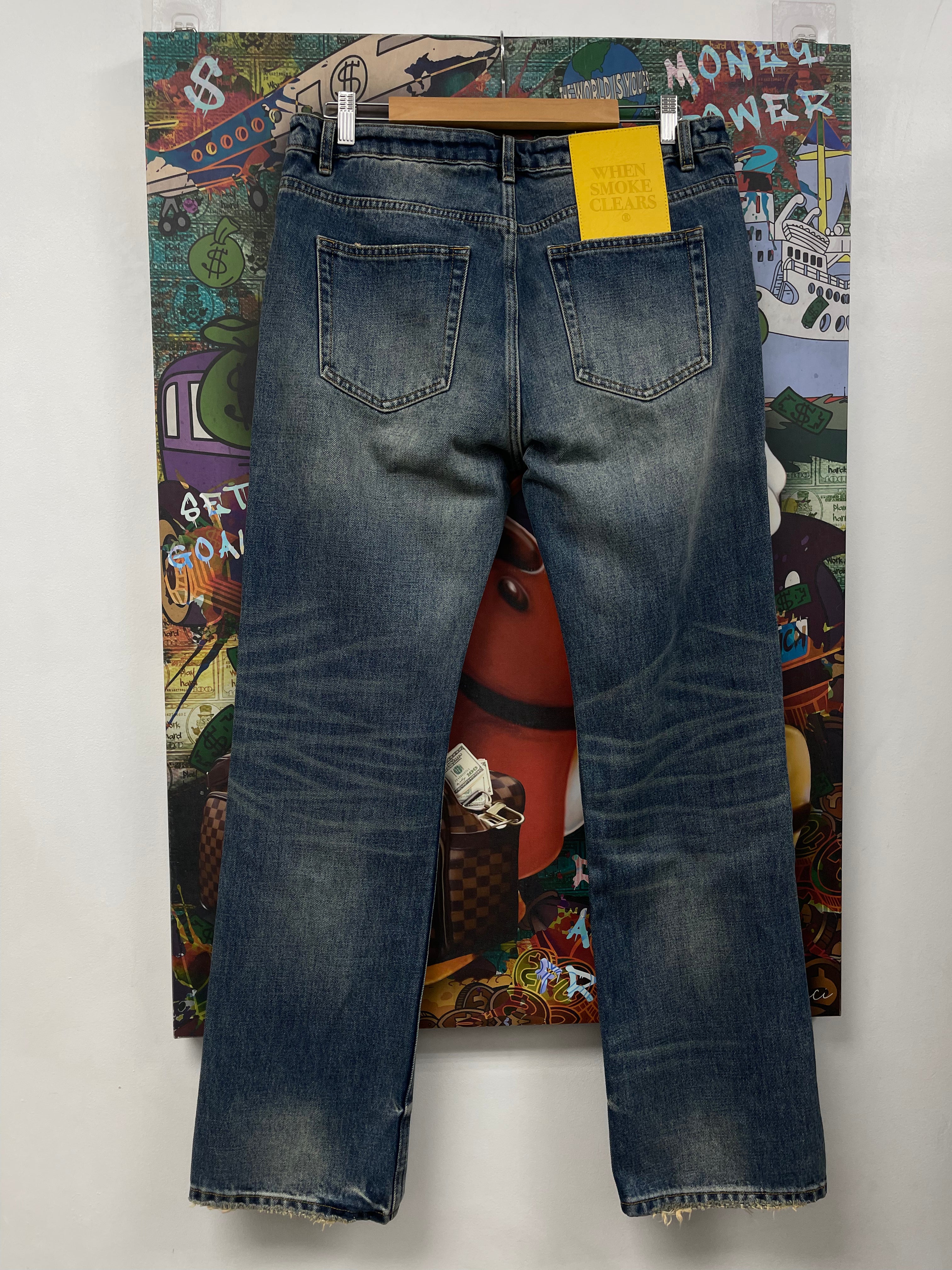 When Smoke Clears Light Wash Chainstitch Jeans