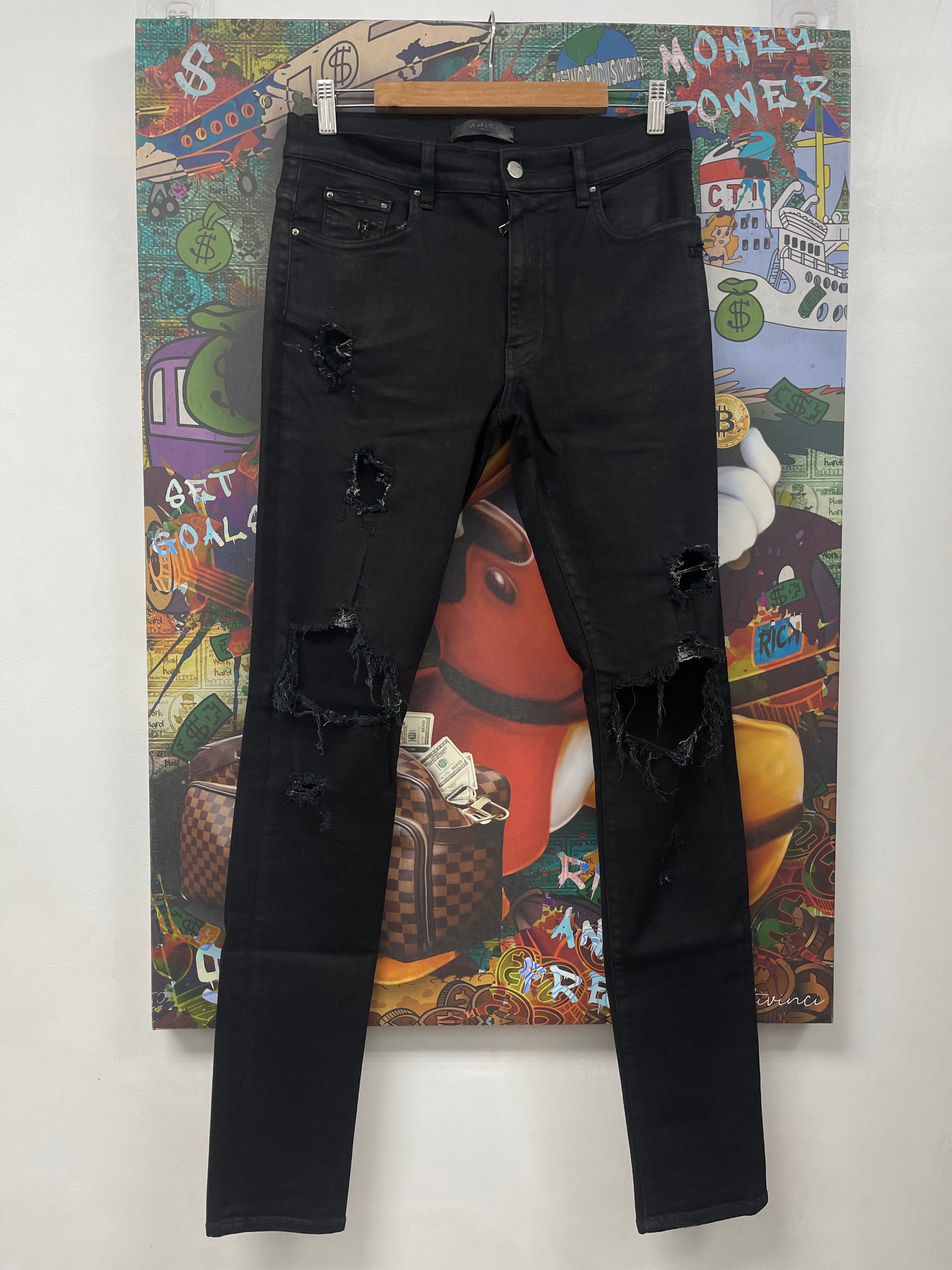Amiri Black Wax Plain Ripped Jeans