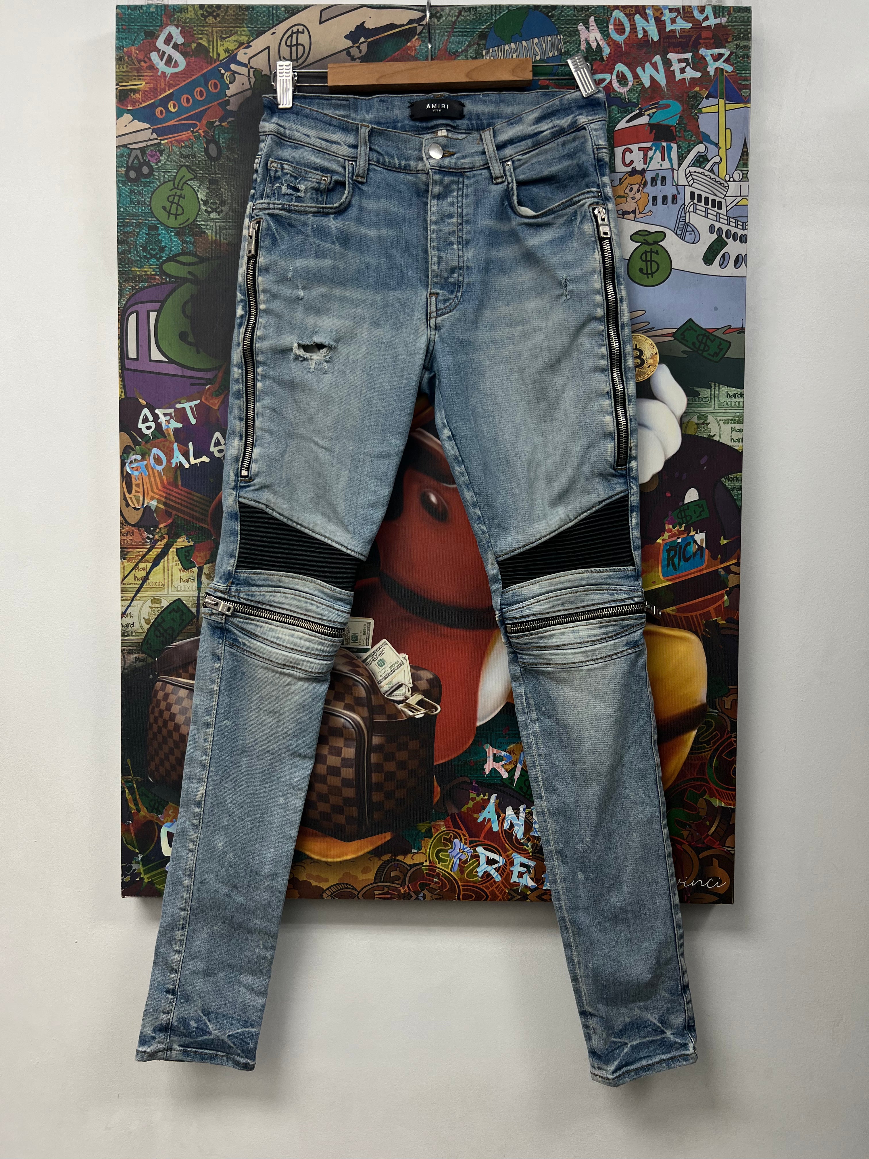 Amiri MX2 Light Wash Black Patch Jeans