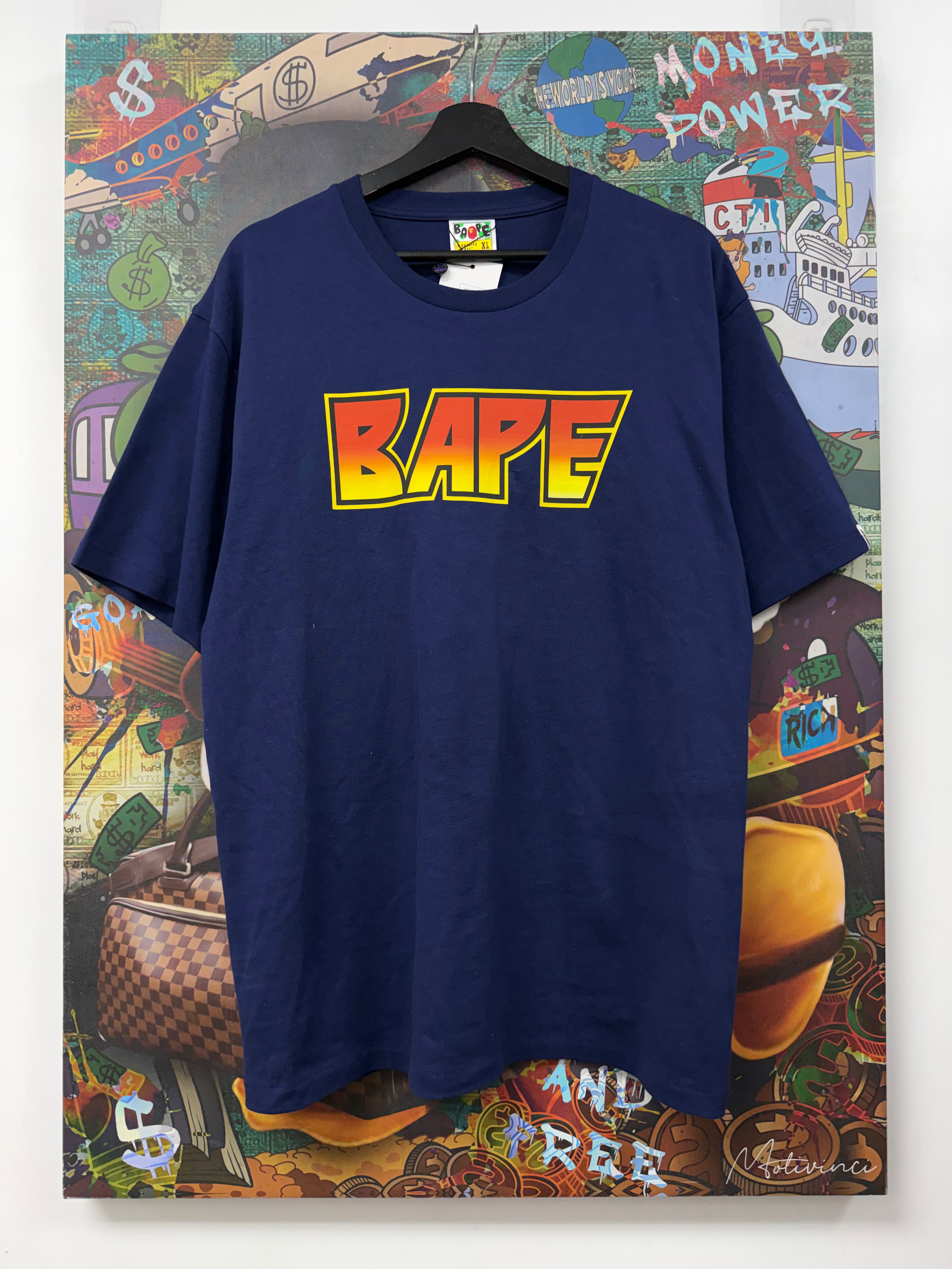 Bape Navy Red Yellow Logo Tee