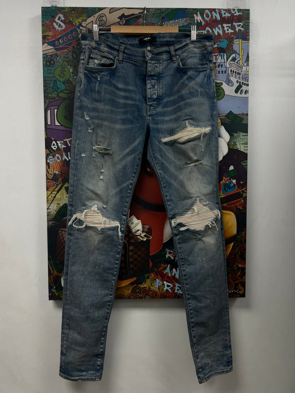 Amiri MX1 LiGht Wash White Patch Jeans