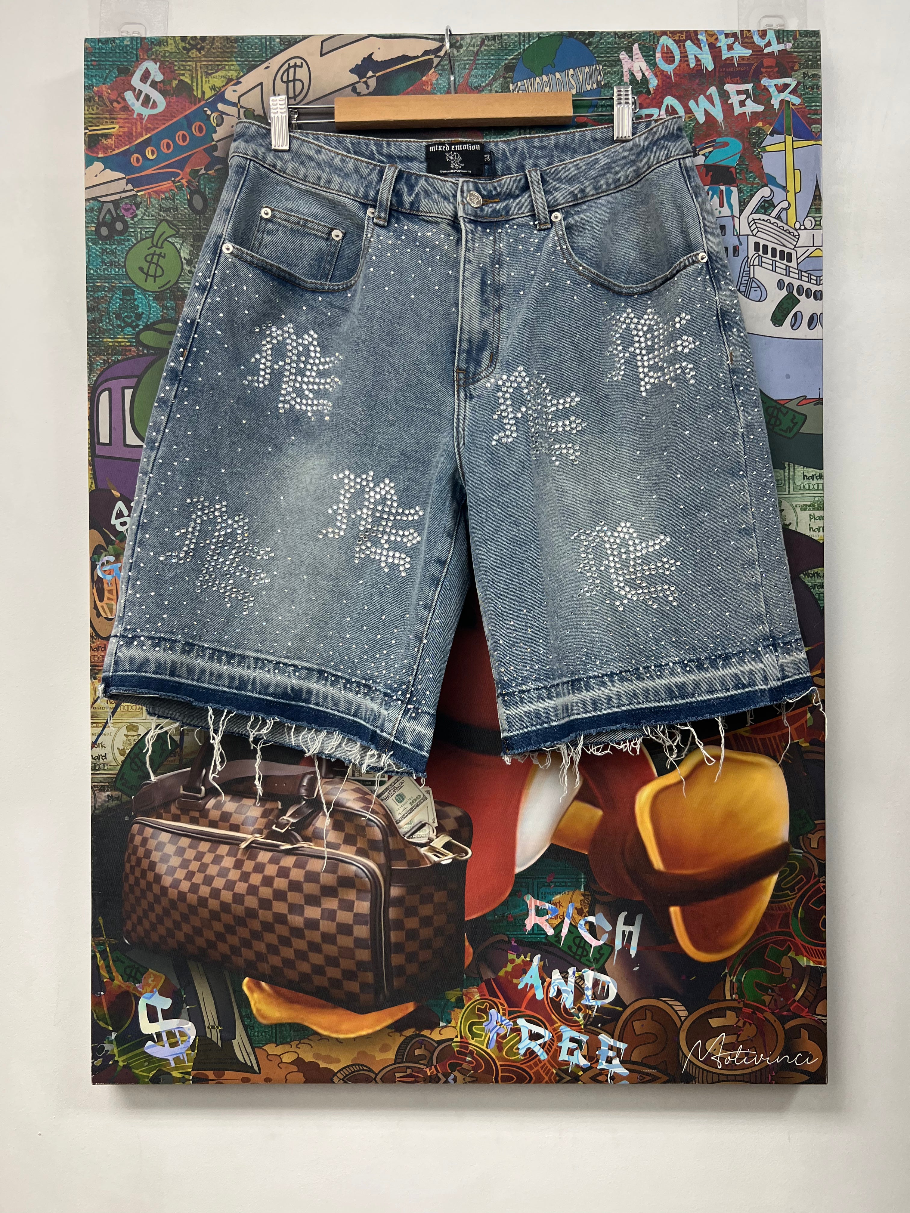 Mixed Emotions ME Rhinestone Jean Shorts
