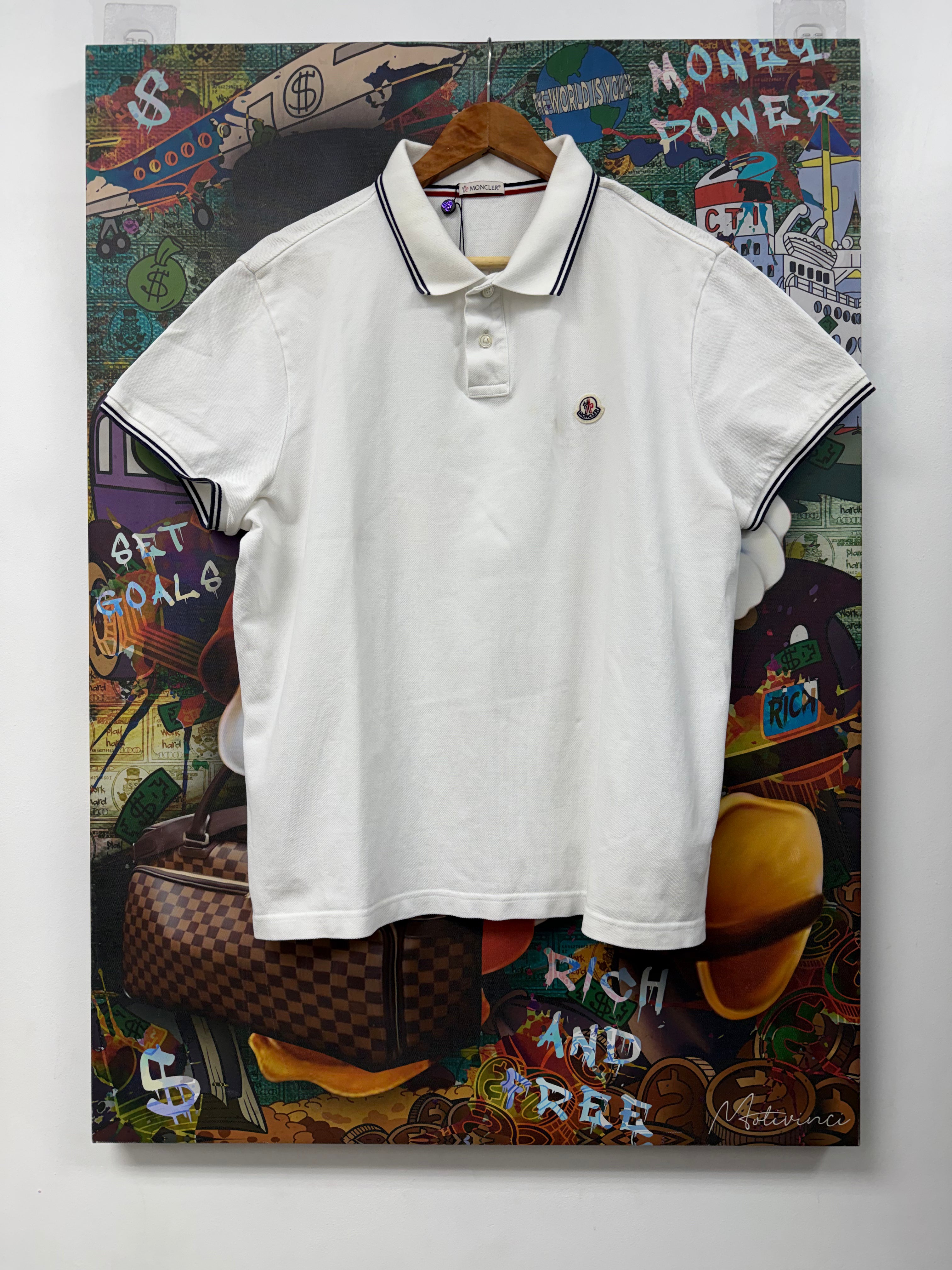 Moncler White Logo Polo