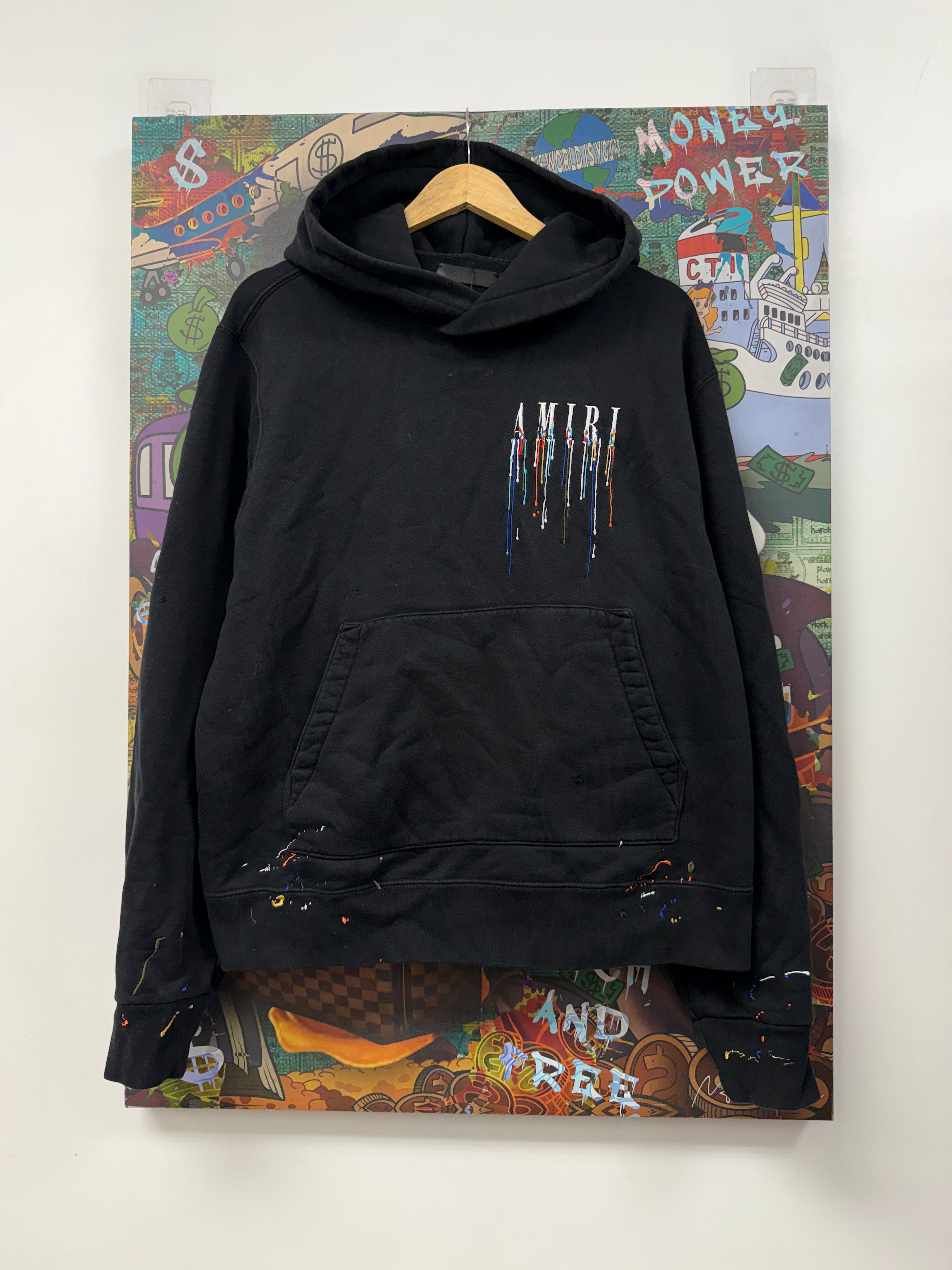 Amiri Black Paint Drip Hoodie