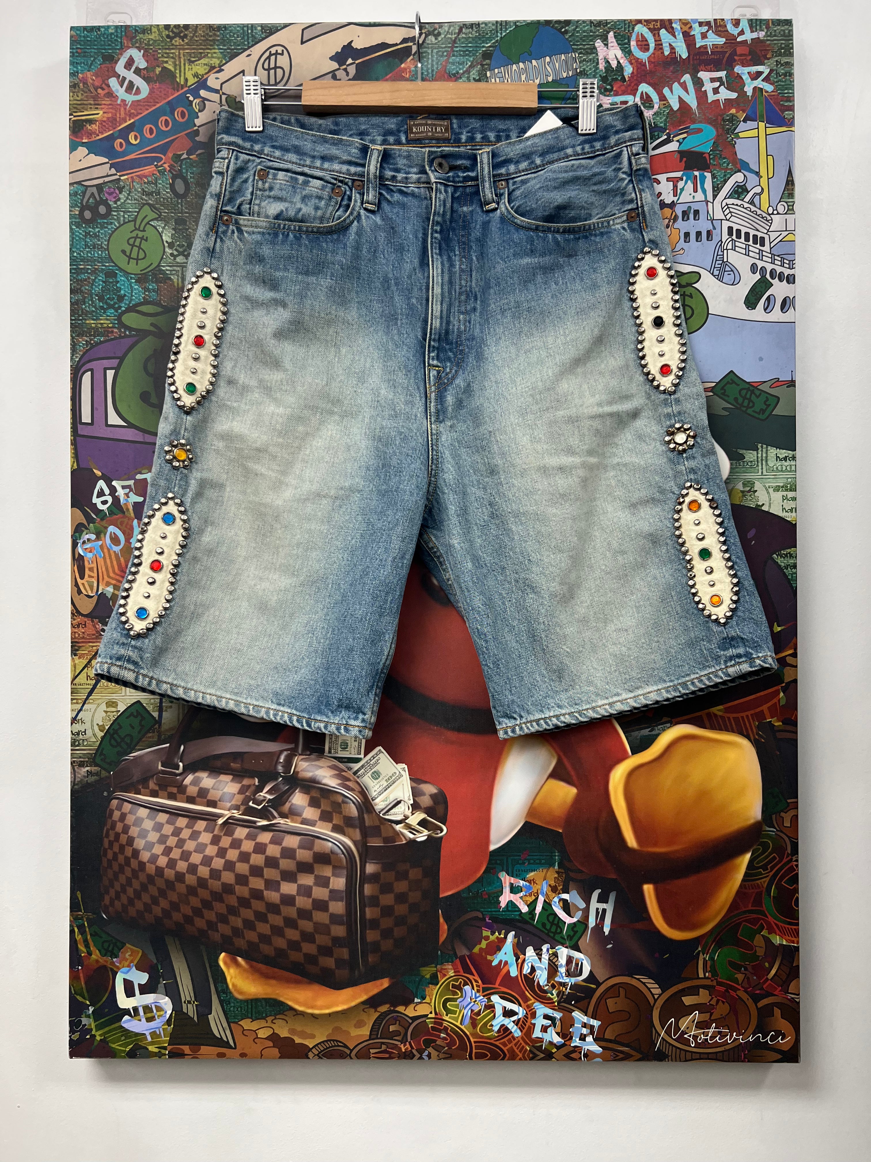 Kapital Light Wash Side Gem Set Jean Shorts