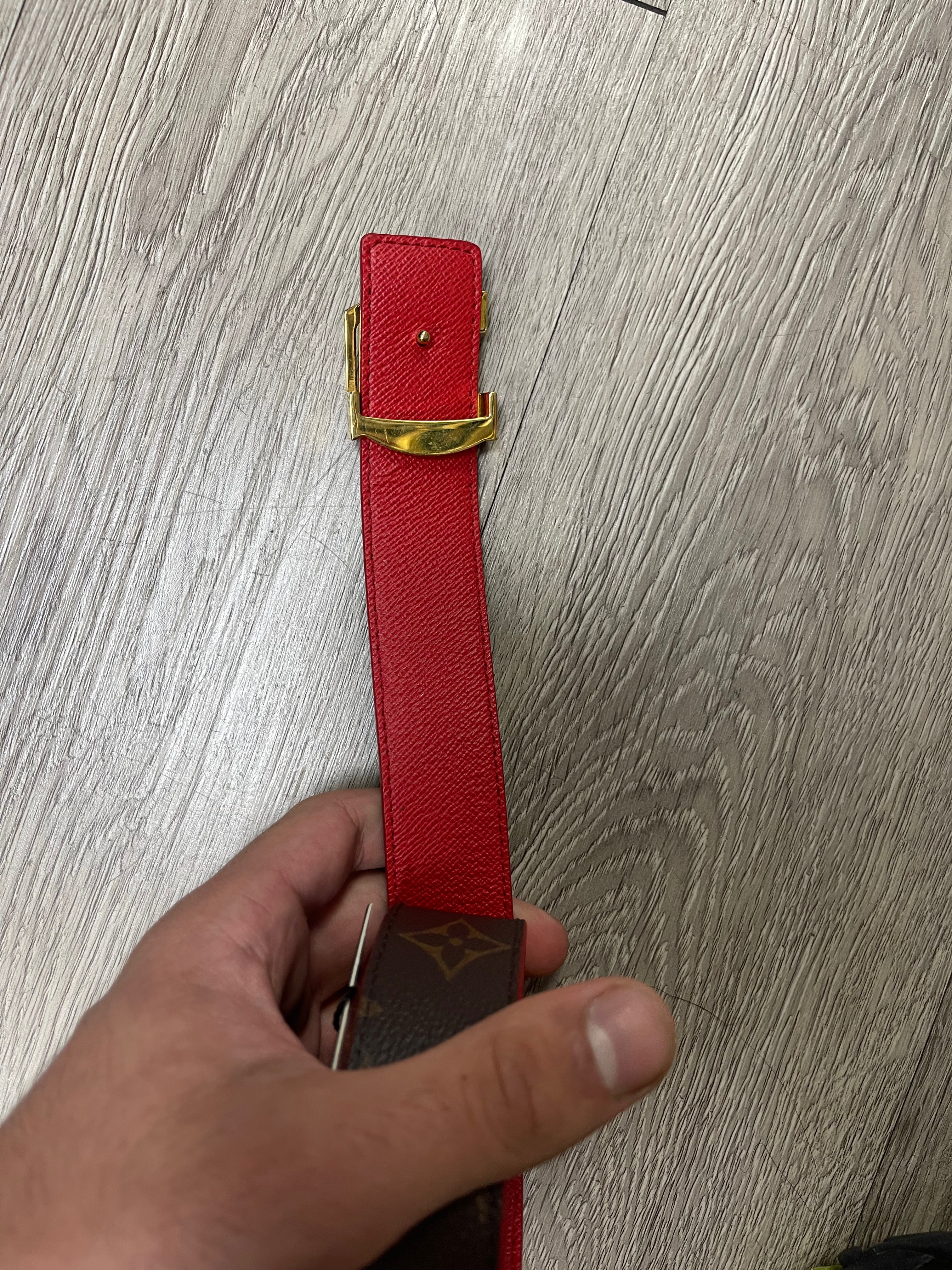 Louis Vuitton Brown Monogram Red Guts (80-32) Belt